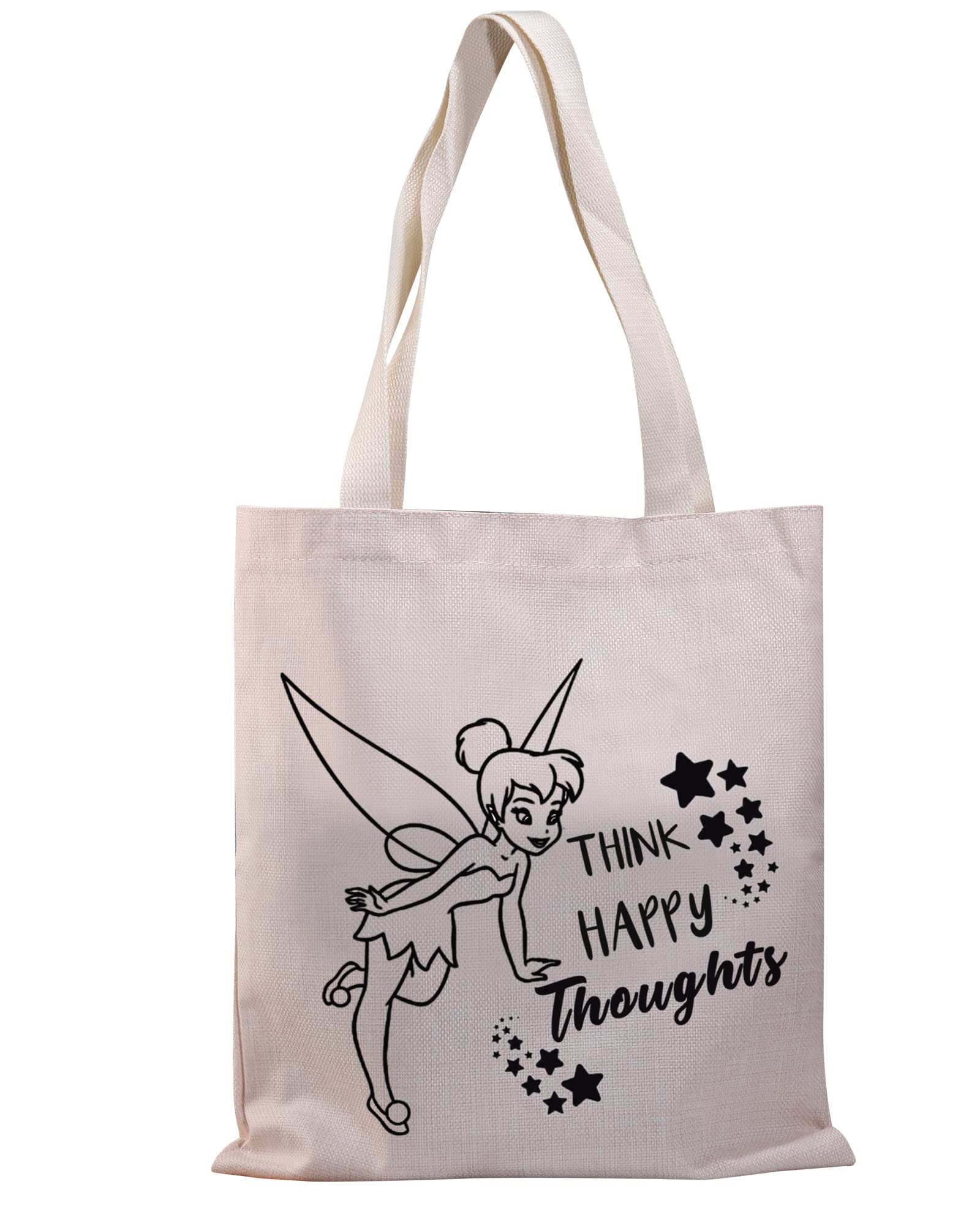 PLITI Think Happy Thoughts Reusable Tote Bag Book Lover School Shoulder Bag Optimist Positive Thinking Canvas Handbag