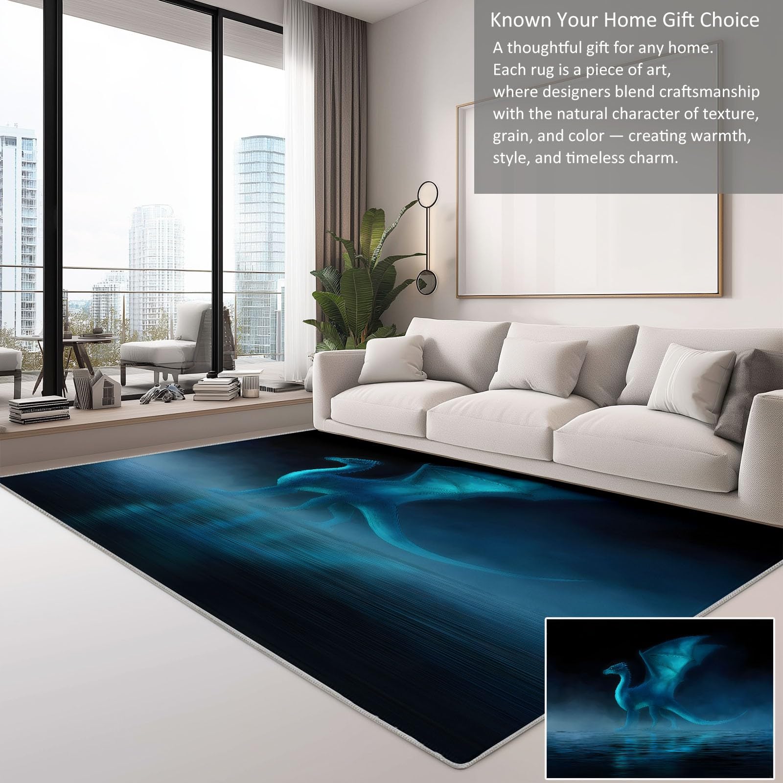 Cyjan dywan z krótkim włosiem 80x150 cm Anime Dragon Fantasy mgiełka, miękki antypoślizgowy zmywalny dywan - do salonu, sypialni dziecięcej, jadalni, pokoju zabaw