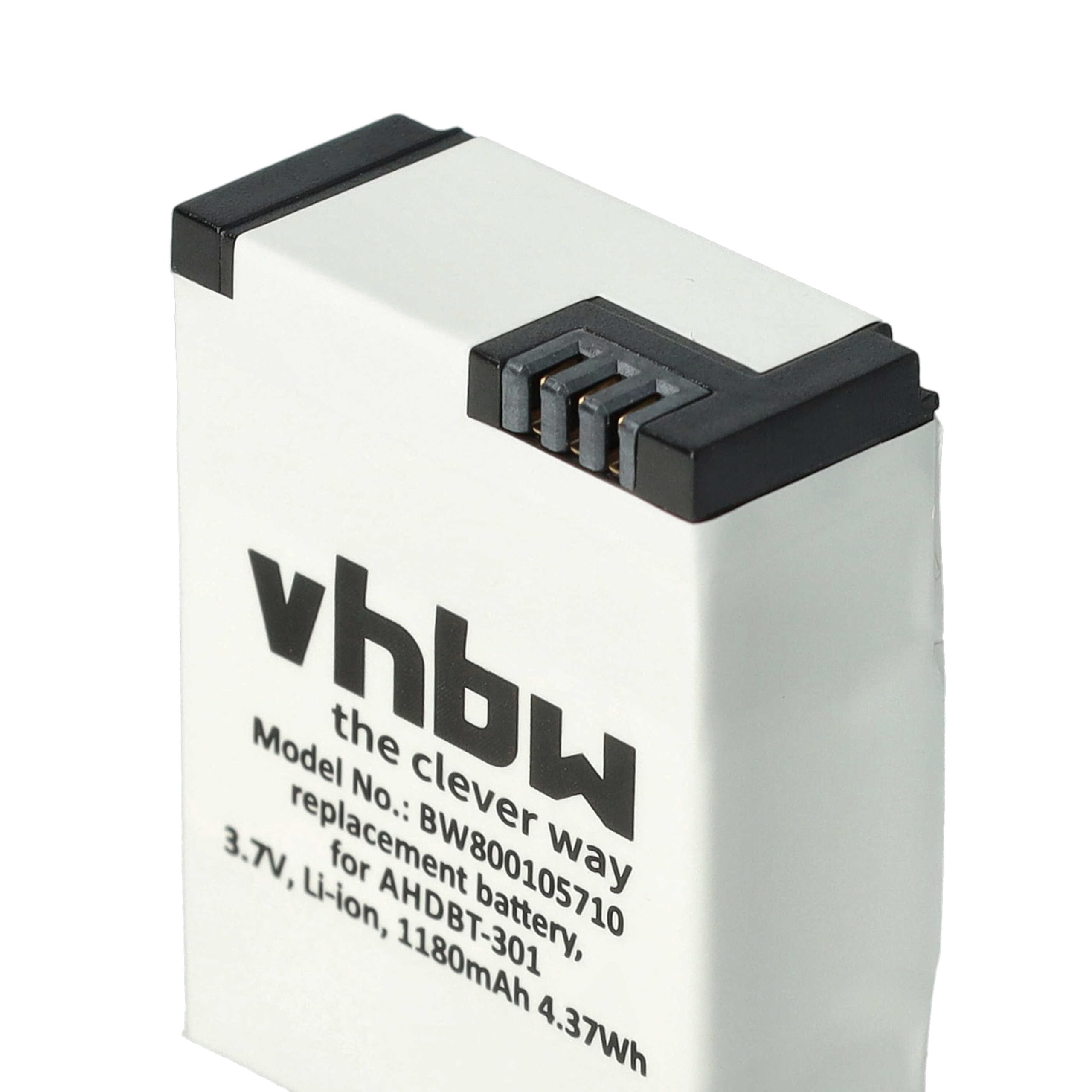 3 x bateria VHbw 1180 mAh (3,7 V) do GoPro Hero 3 III, 3 III CHDHX-301, 3+ III Plus czarny, biały, srebrny, wydanie jako AHDBT-201, AHDBT-301, AHDBT-302