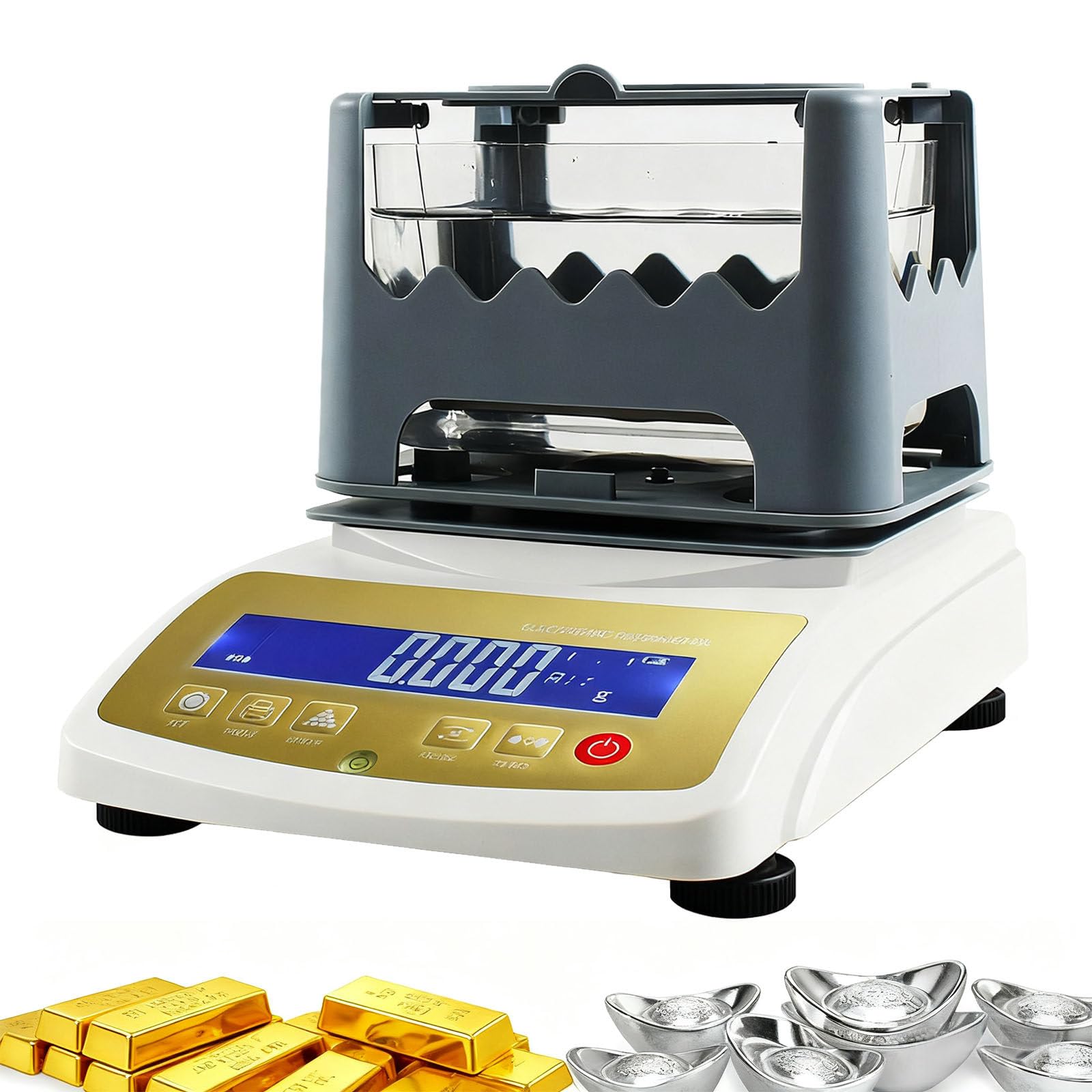 Tester di purezza dell'oro, misuratore di densità di alta precisione per karat, doppia potenza per gioielli e riciclaggio