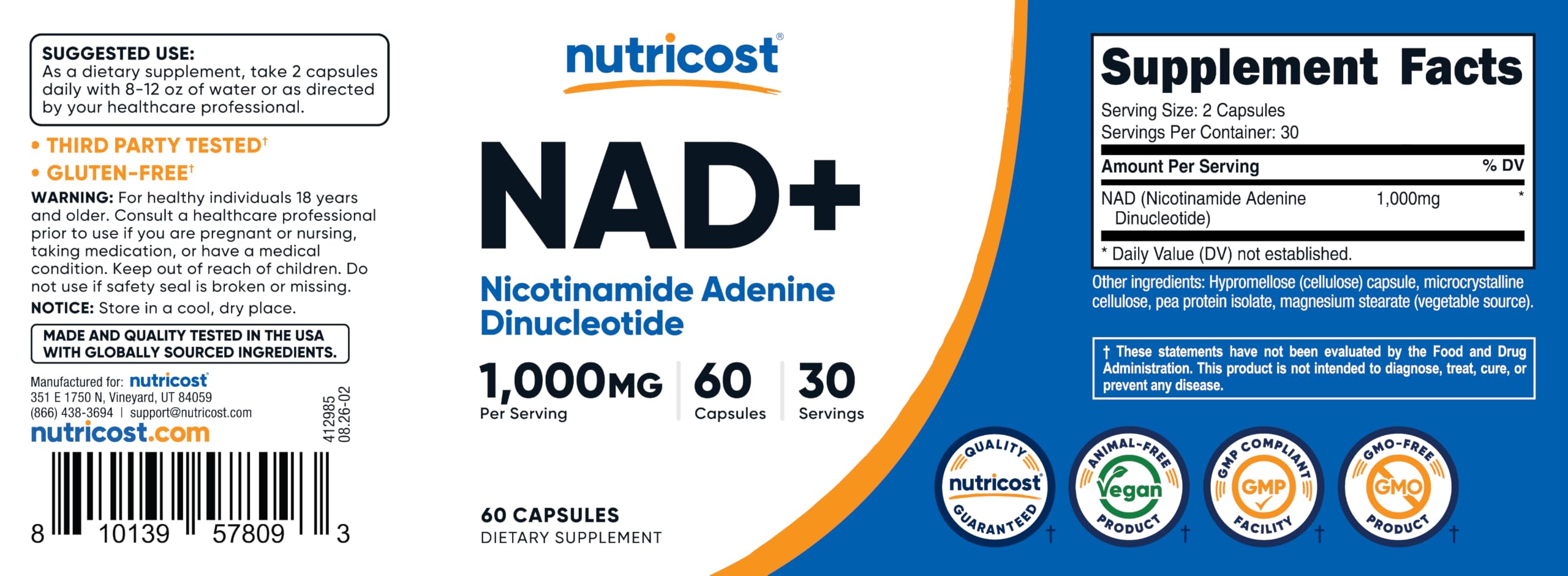 Nutricost NAD+ Supplement (1,000mg) 60 Capsules, 30 Servings, Gluten Free — Amazon image 6