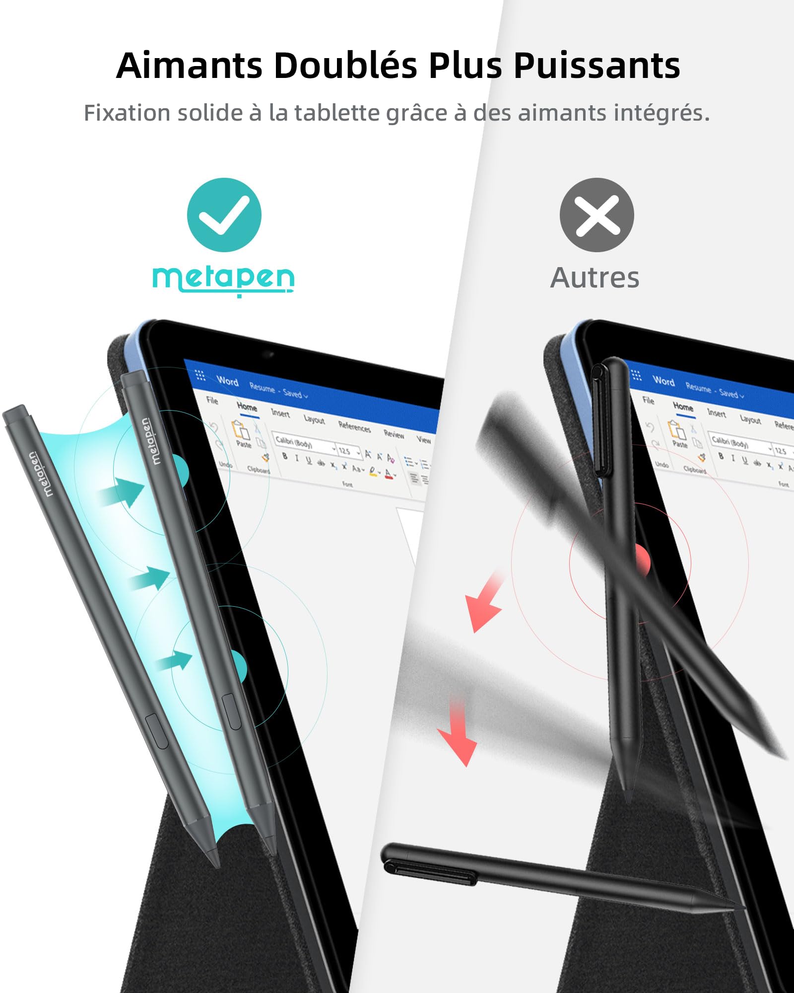 Metapen Stylet M2 pour Surface Pro 10/X/9/8/7/6/5/4,4096 Niveau de Pression,Gomme de Fin,Charge Rapide USB-C,Sensible à l'Inclinaison,Rejet de Paume,Stylet pour Laptop 2/3/4/5/ Duo/Studio/Kobo/ASUS