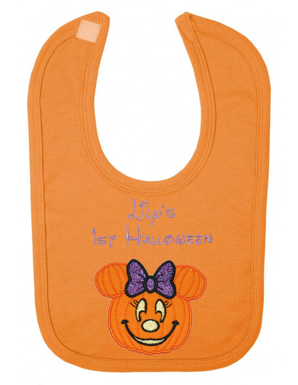 Sew Sew Special Baby 1st Personalised Applique Minnie Mouse Halloween Bib (Orange)