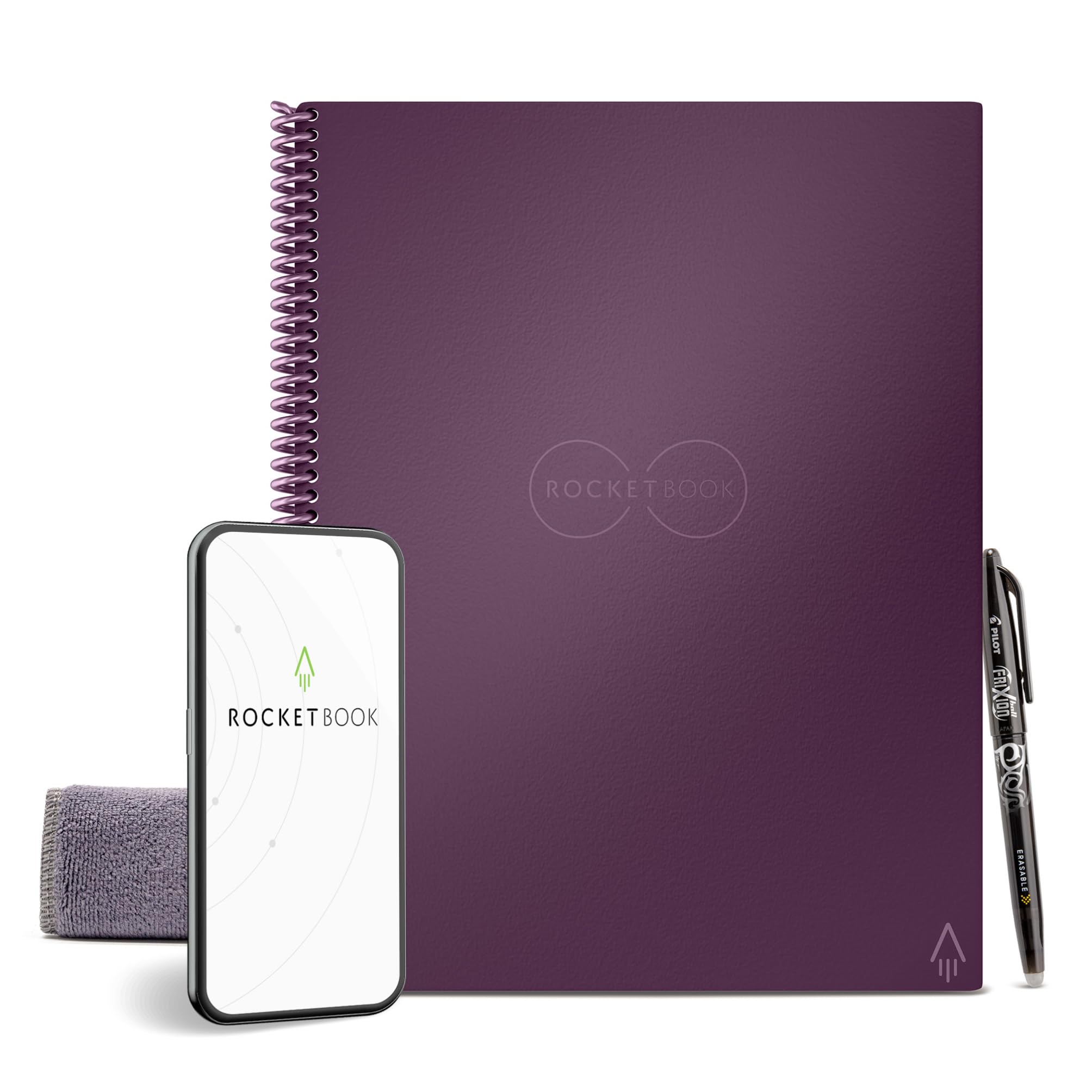 Rocketbook Core Reusable Spiral Notebook, Letter Size 8.5x11, Plum - Dotted Pages, App-Connected, Erasable, Durable Cover, Ideal for School, Work, and Creative Projects