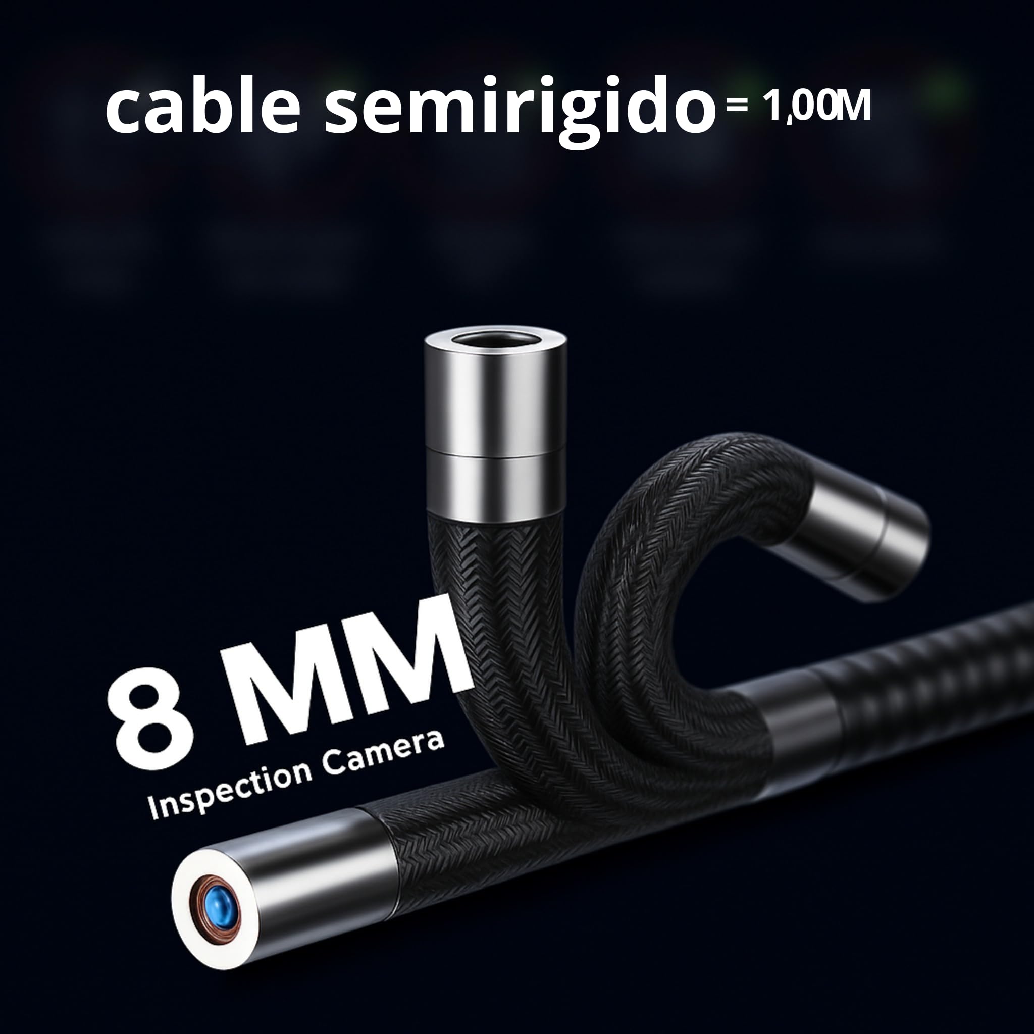 Valuefind Camara endoscopica Profesional Cabezal orientable a 360º endoscopio para inspeccion de tuberias/canalisacion mecanicos/fontaneros Cable de 1 m autofocus + lampara Frontal Manos Libres