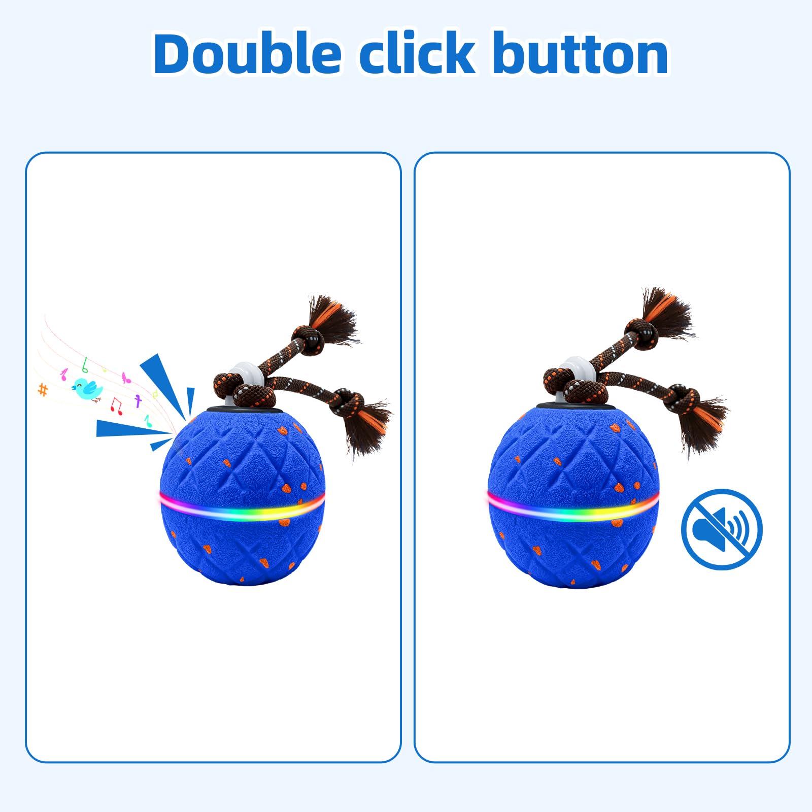 Interaktiver Hundeball - Wicked Ball Rolly mit Seil & Bellen, Intelligentes Interaktives Hundespielzeug mit 2 Spielmodi, E-TPU, USB-C aufladbar, RGB-Lichter, Geeignet für kleine bis große Hunde