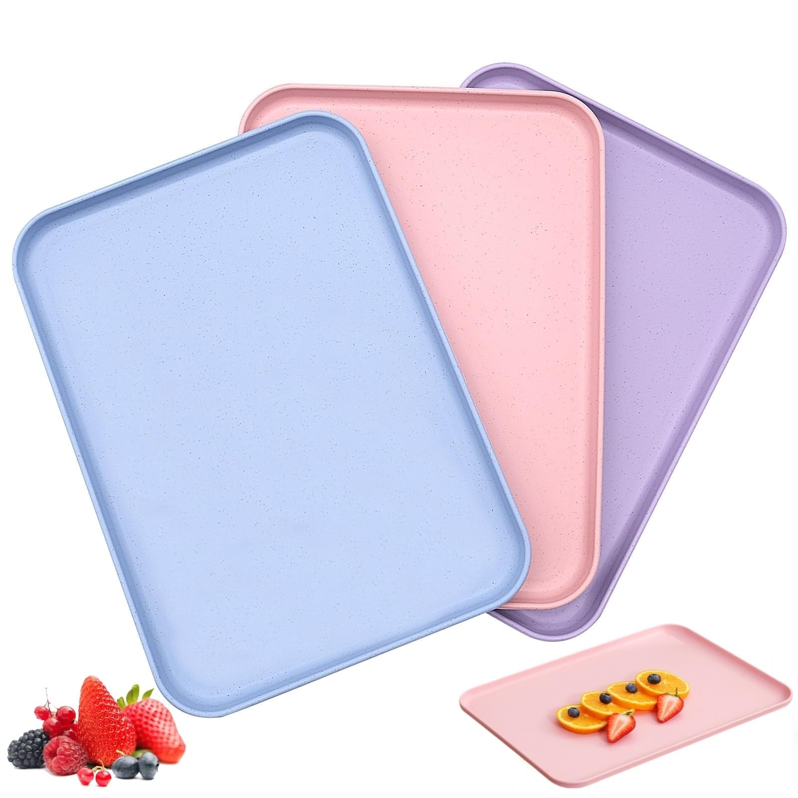 Set Di 3 Vassoi Portata In Plastica Hocadrv - Rettangolari 34x24 Cm, Colori Misti (grigio, Rosa, Verde), Lavabili In Lavastoviglie - 5