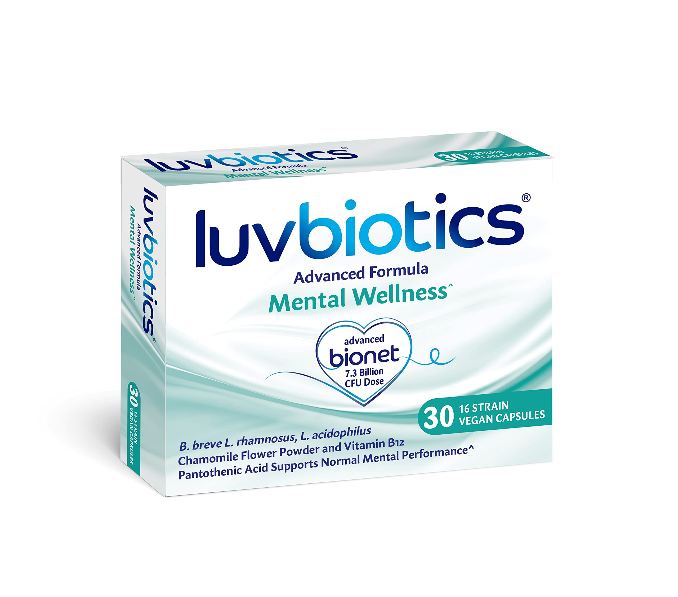 Luv BioticsMental Wellness – Advanced Formula Powered by Probiotics & Proven Ingredients (Pantothenic Acid, Vitamin B12, Chamomile Flower) for Mental Clarity & Serenity - Vegan
