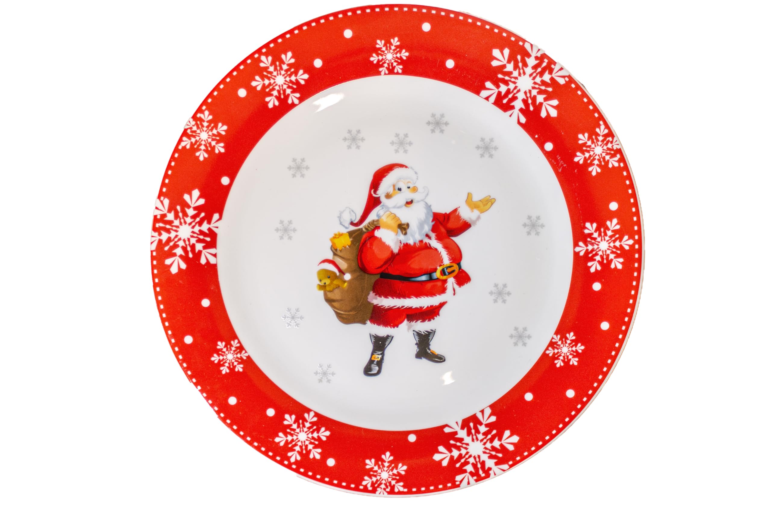 Set di 18 Piatti Porcellana di Natale Per 6 Persone Con Decoro Babbo Natale Fiocchi Di Neve