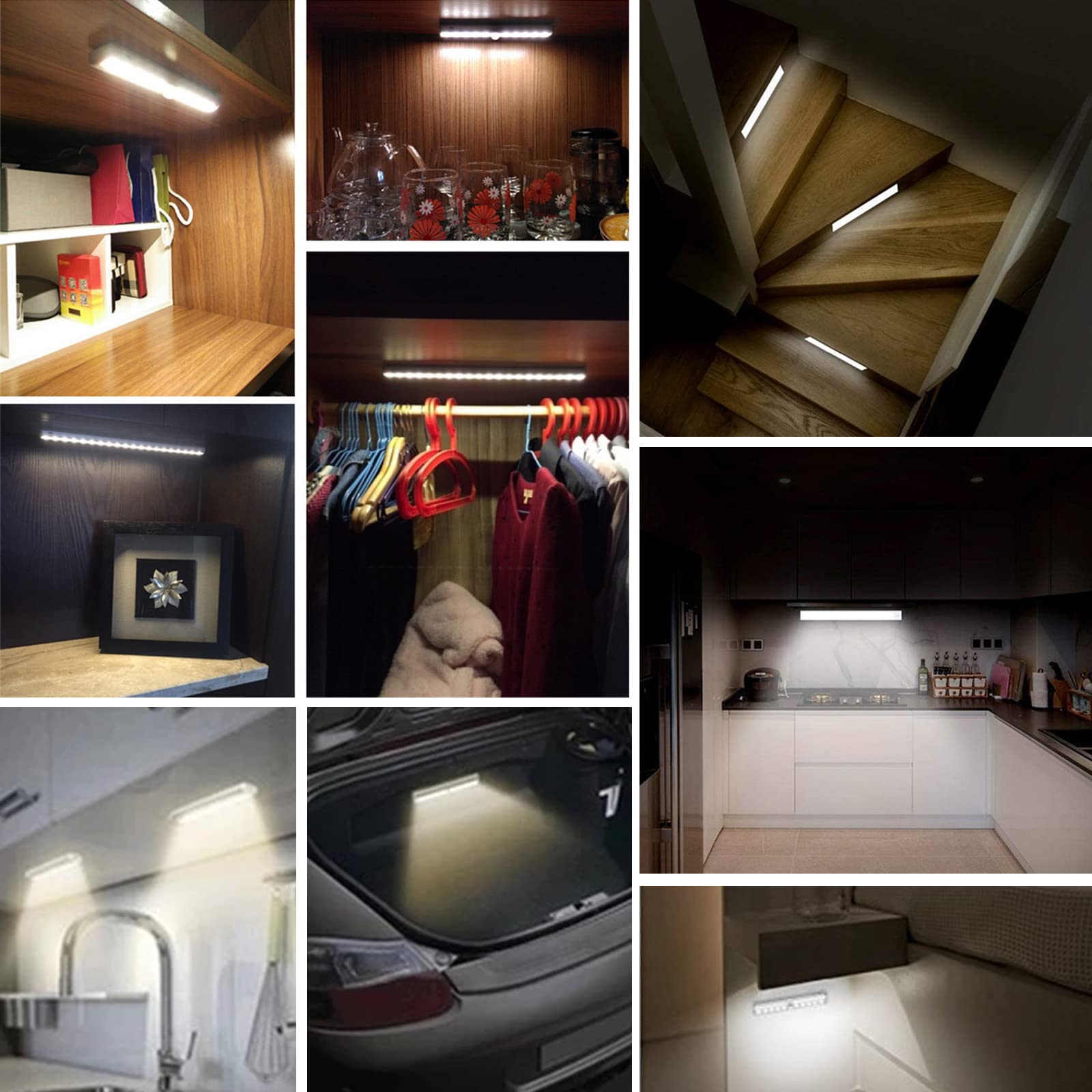 Lampy szafki z czujnikiem ruchu, Led pod szafką kuchenną, oświetlenie szafki z możliwością ładowania USB z samoprzylepnymi paskami magnetycznymi (24 białe światła dotykowe × 3)