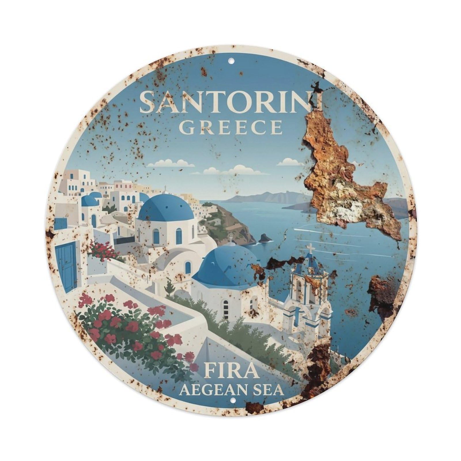 Vintage Travel Fira Santorini Rooftop 1 Metal Tin Sign