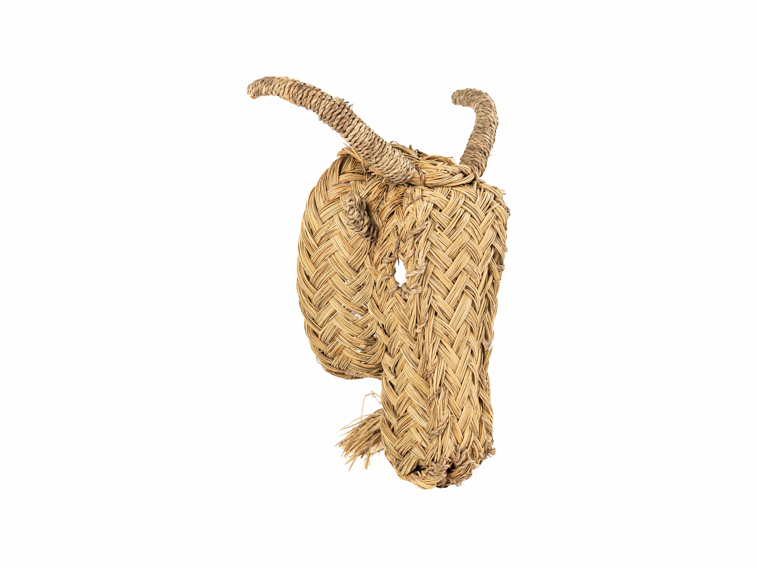 Cabeza de Cabra Decorativa de Pared, Ratán Trenzado Natural, Aprox. 35 cm, Artesanía Marroquí, Mimbre