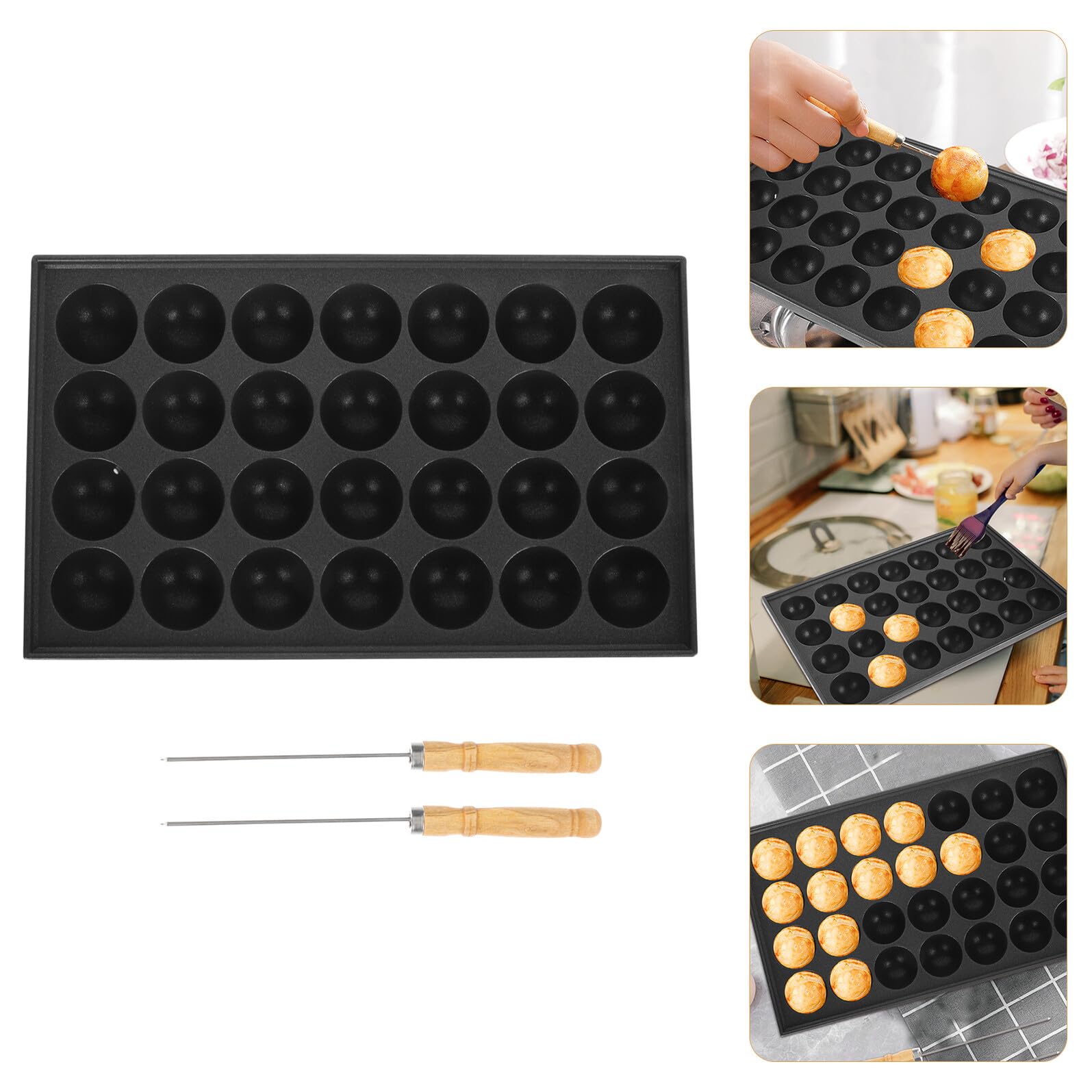 Bandeja para Hornear de Hierro Fundido para Takoyaki y Huevos, Ligera y Antiadherente, Adecuado para Cocinar en Casa y Repostería DIY