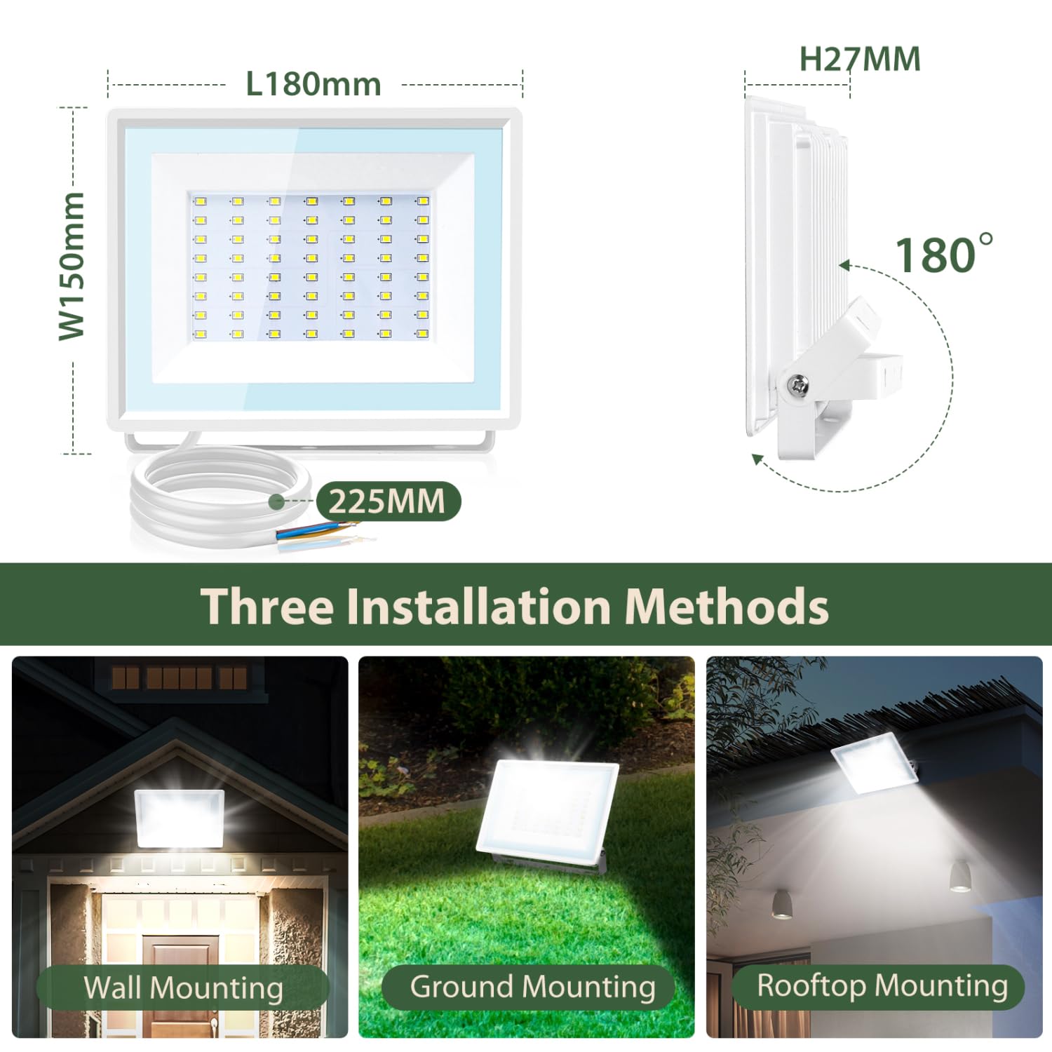 Aigostar - 50 W reflektor zewnętrzny LED, 4300 lm reflektor LED, wodoodporna lampa zabezpieczająca IP65, oświetlenie zewnętrzne 6500 K, do ogrodu, na patio, do garażu itp