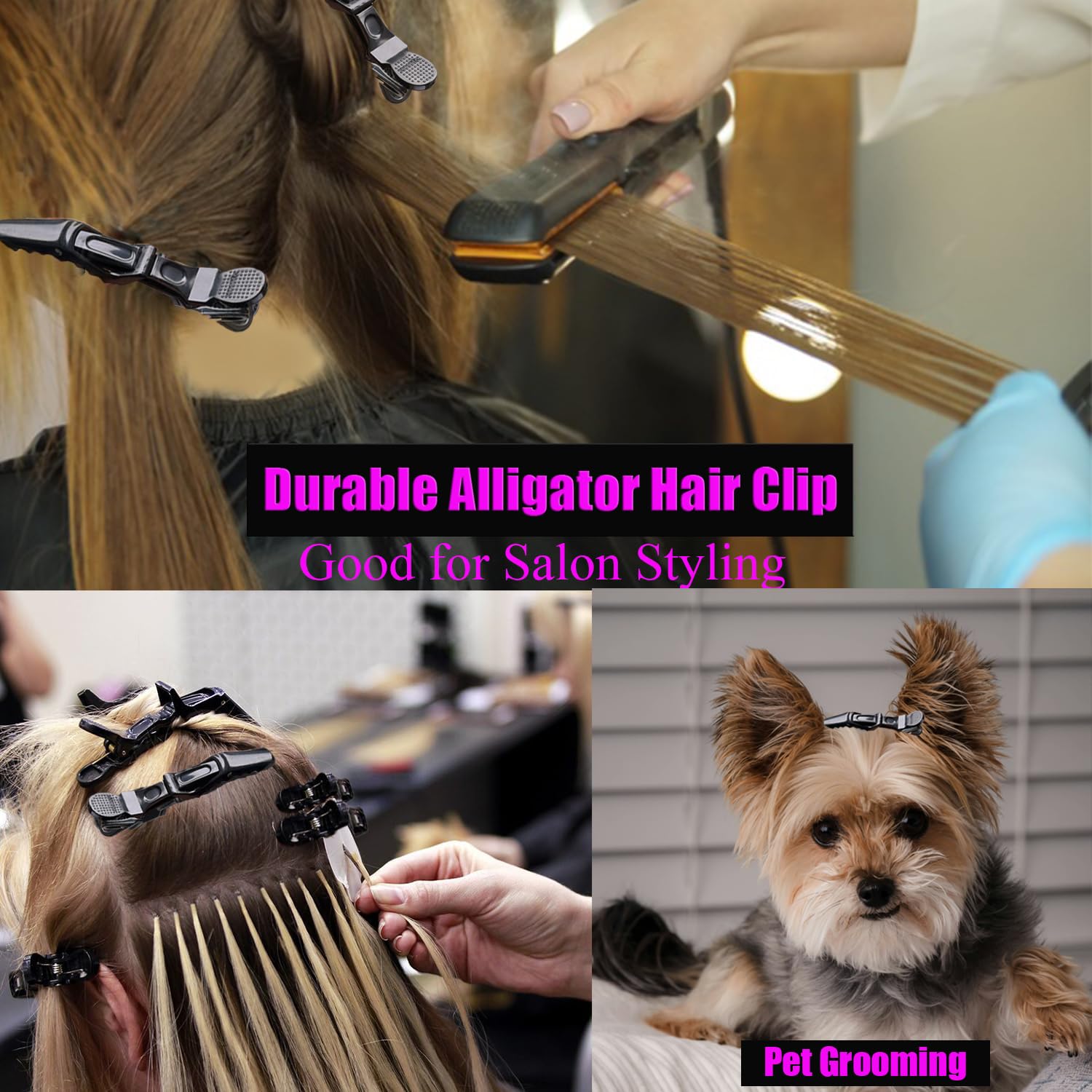 Pinzas para el pelo para mujer, 100 unidades, pinzas de cocodrilo para peinar, seccionar, clip de pelo de salón de belleza, clip profesional de cocodrilo con dientes anchos y diseño de doble bisagra