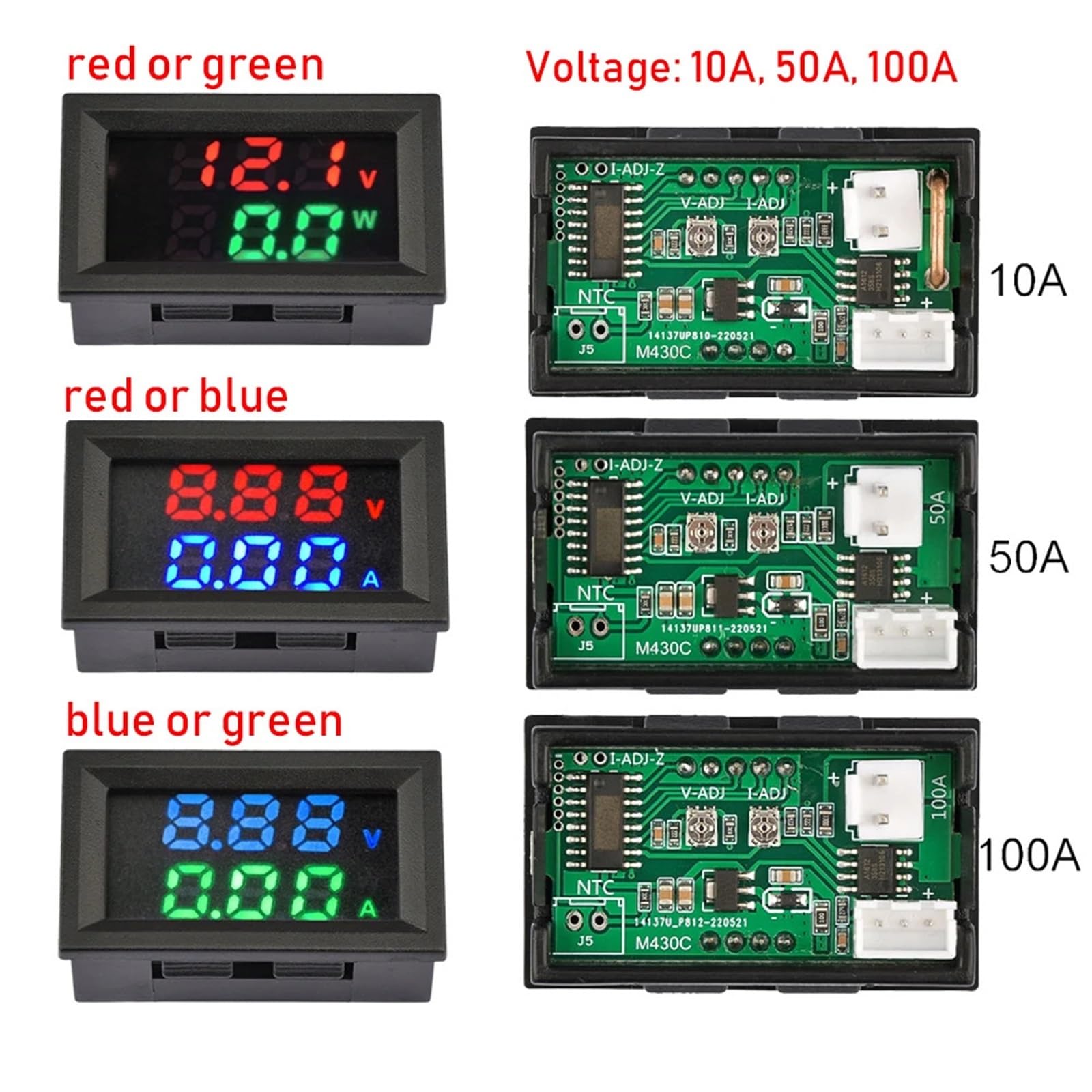 M430 DC 4-30V 10A 50A 100A Digital Voltmeter Ammeter Car Motorcycle Voltage  Ammeter Voltage Detector Tester Monitor Panel Module(M430 10A Blue-Green) :  Amazon.ca: Automotive
