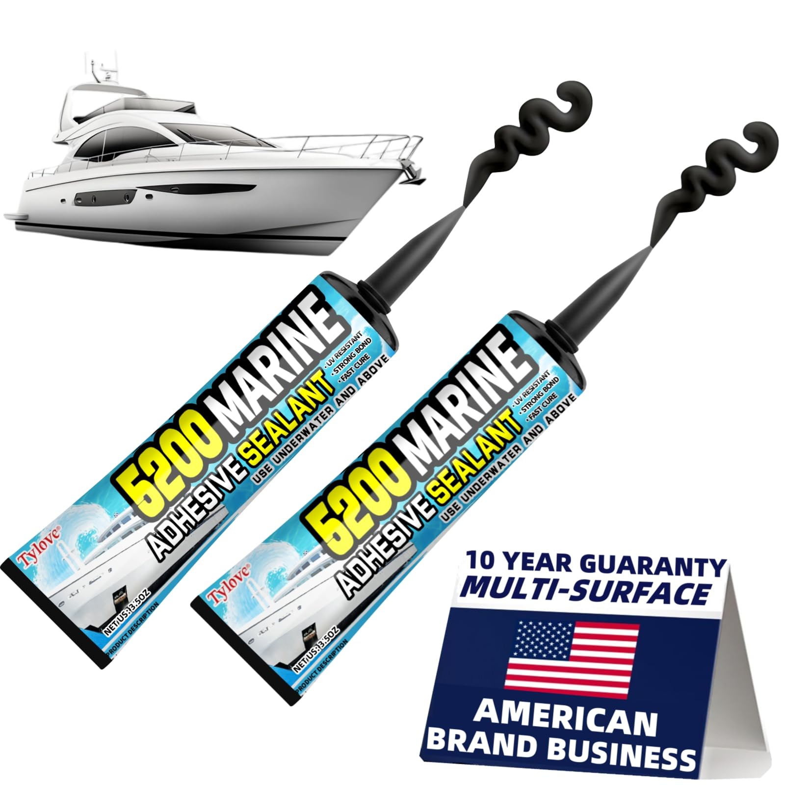 [Black] 3oz Marine Adhesive Sealant 5200 Fast Cure - Permanent, Watertight Bonding and Sealing - UV Resistant, Above & Below Waterline- for Boats, Hulls, Decks & RVs,Pond Sealant