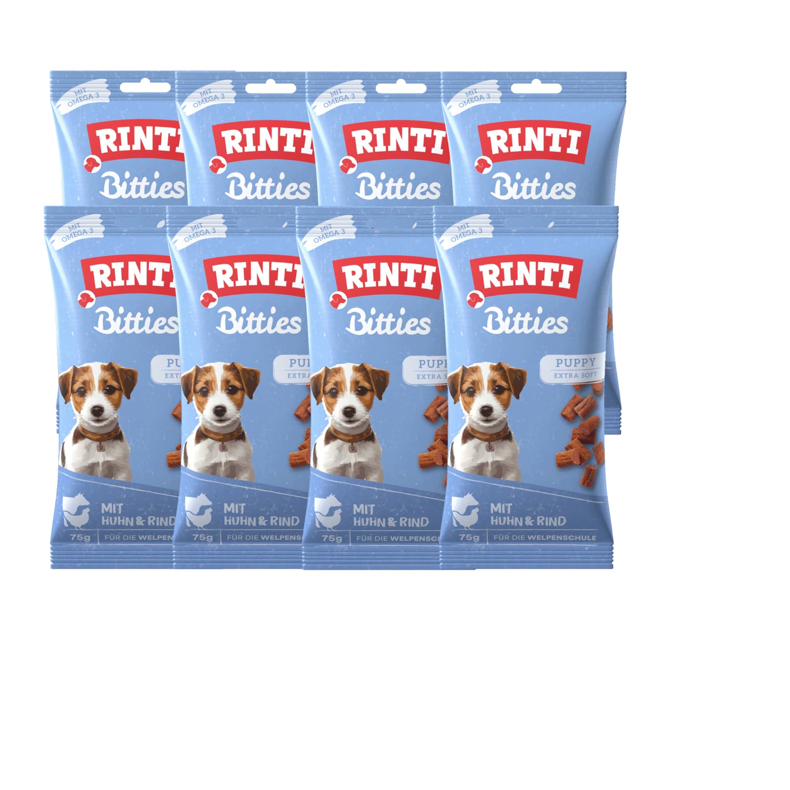 Rinti Bitties Puppy Huhn & Rind | 8 x 75 g | Extra Softer Fleischsnack fr  Welpen | Mit Omega 3 : Amazon.de: Haustier
