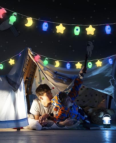 Miniatura 3 de AceList Guirnalda de 20 luces LED espaciales, nube mágica, decoración de cohetes y astronautas  USB y batería para habitaciones de niñosniños,