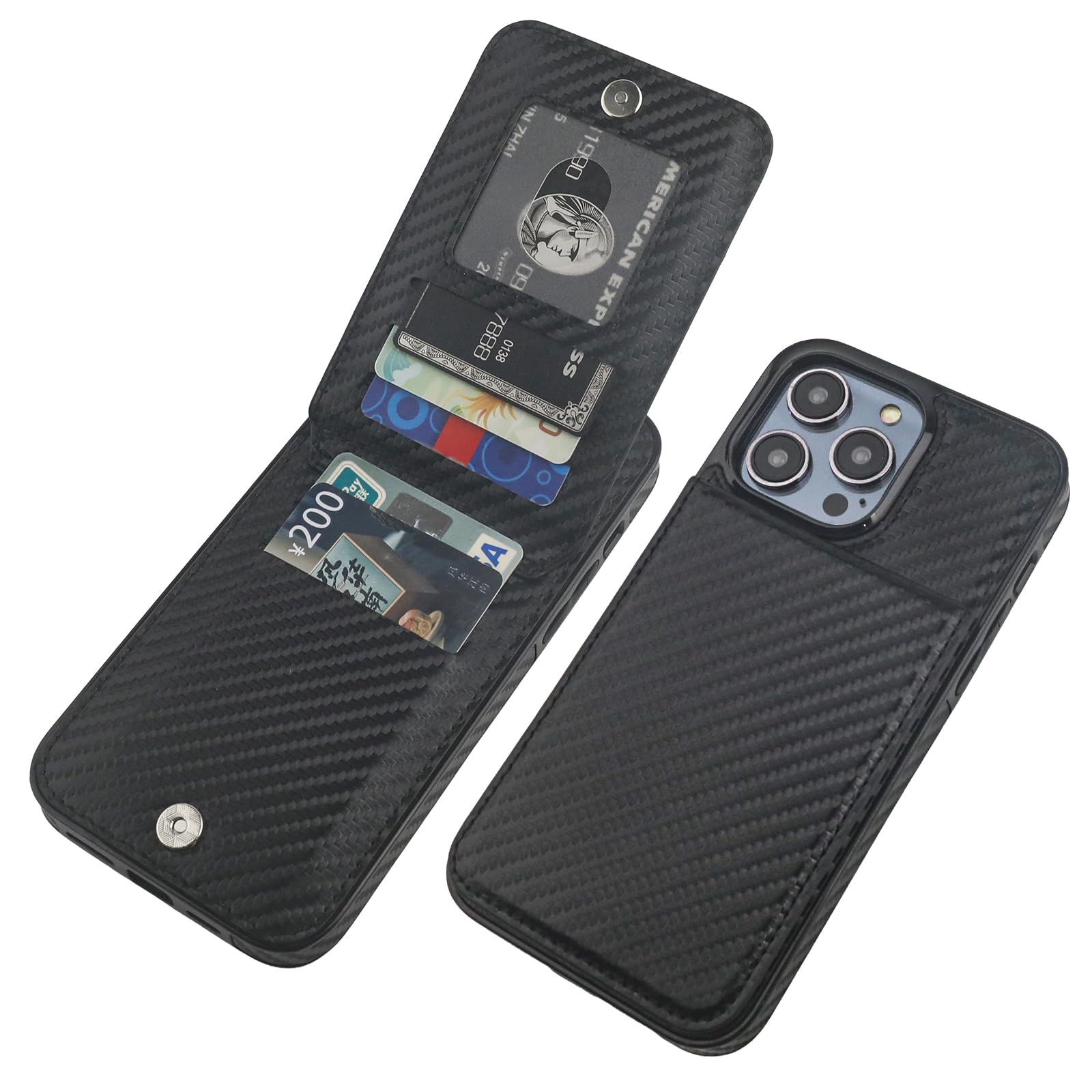 KIHUWEY Compatible with iPhone 14 Pro Max Case Wallet with Credit Card Holder, Flip Premium Leather Magnetic Clasp Kickstand Heavy Duty Protective Cover for iPhone 14 Pro Max 6.7 Inch (Carbon Black)