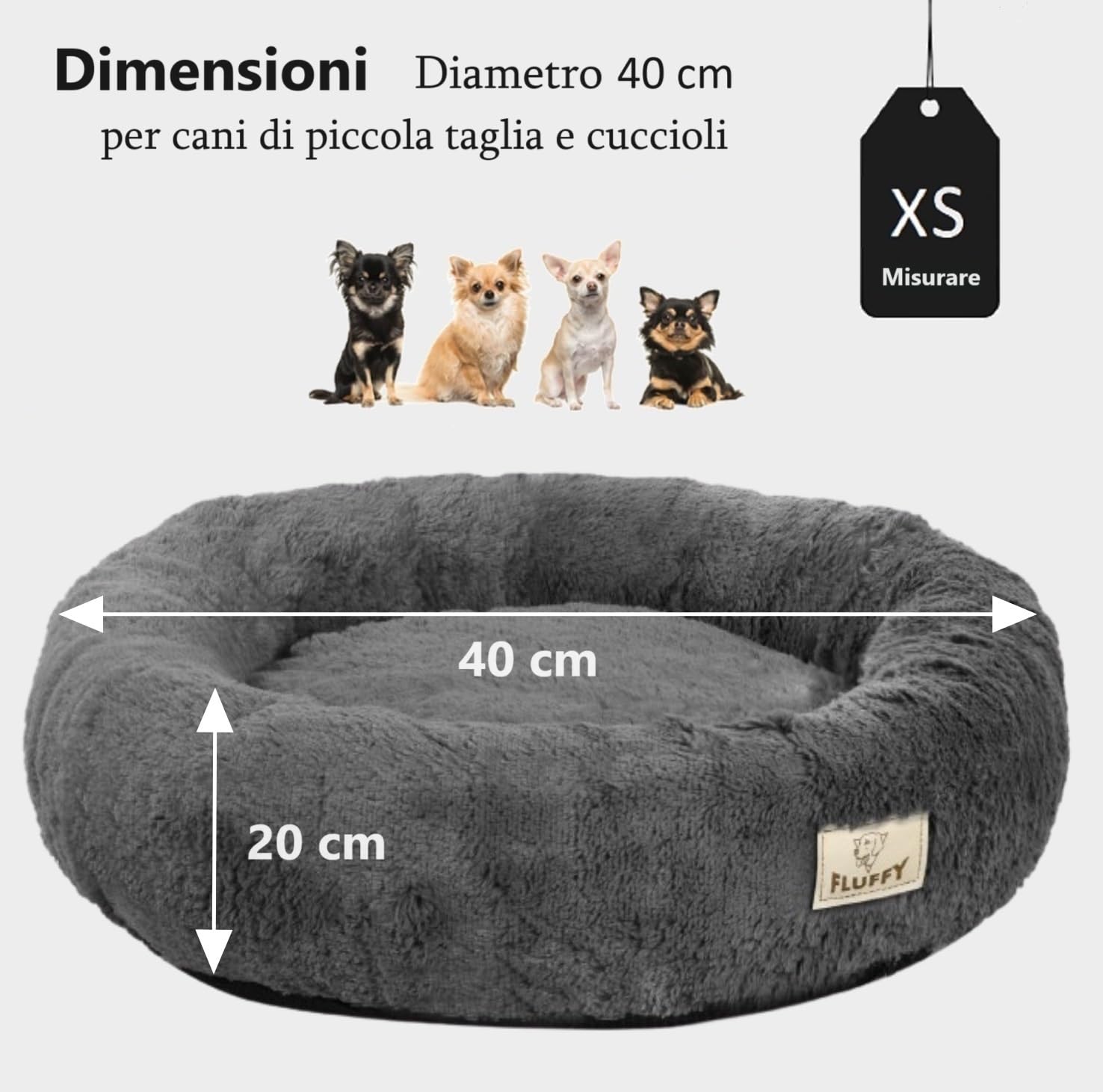 KING DOG Cuccia per cani rotonda cuccia morbida XS 40 cm cuscino morbido con rivestimento in peluche cuscino interno estraibile fondo antiscivolo lavabile