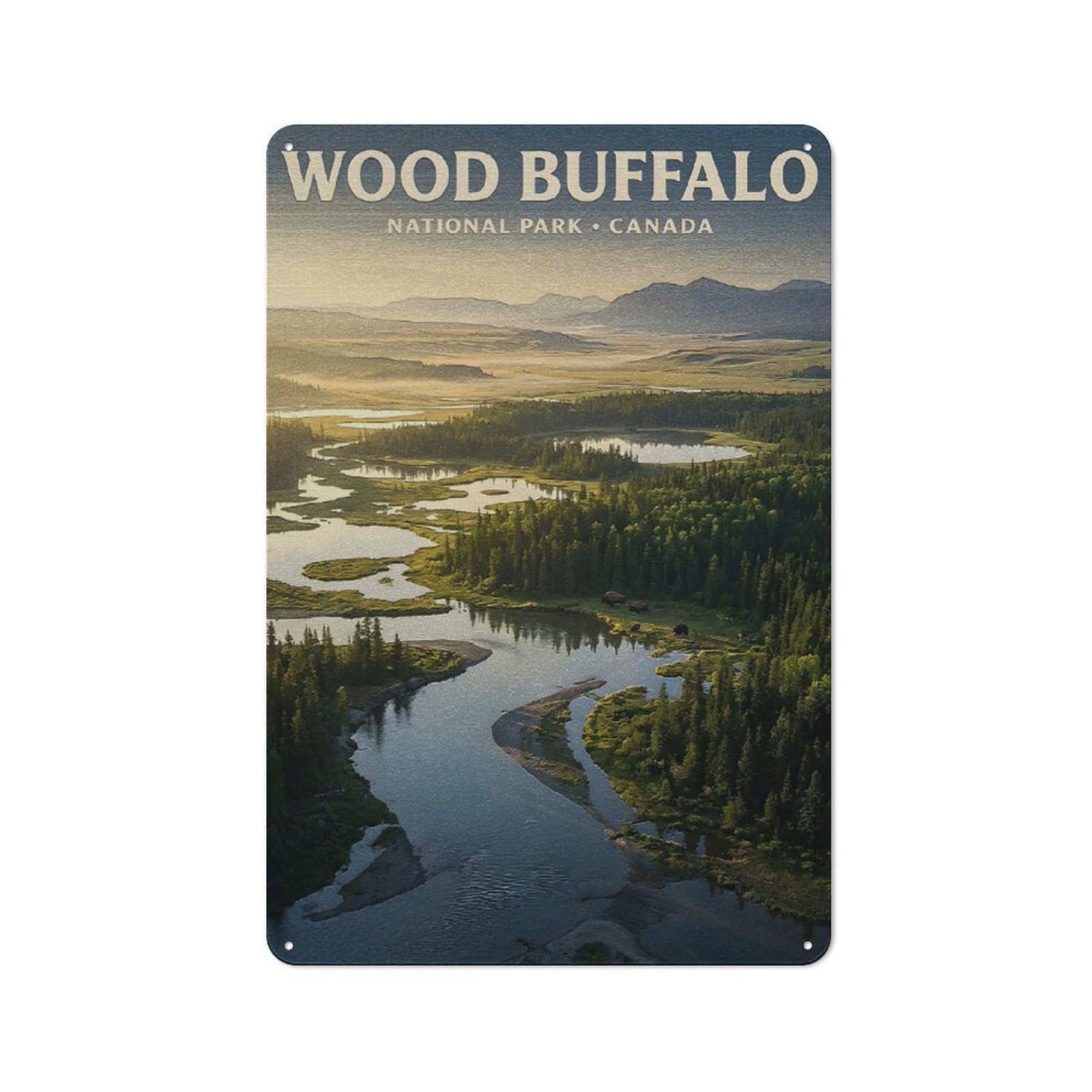 Junmoney Style-11 Wood Buffalo National Park Printed Metal Sign 30X20cm For Garage Wall, For Collectors Of Vintage Metal Wall Decor