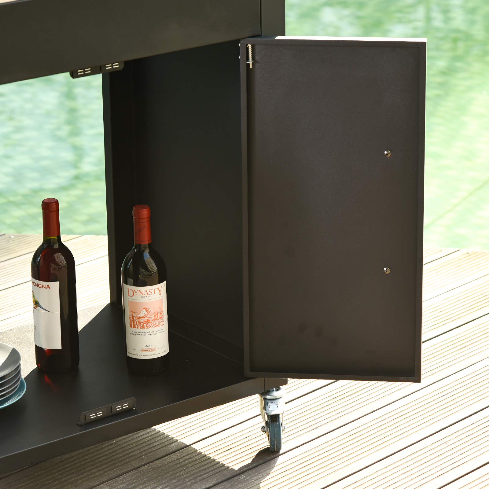 HOMCOM Küchenwagen mit Rollen mit Schrank Haken 86 x 50 x 86,5 cm Schwarz | Servierwagen, Küchentrolley, Edelstahlgriffe, Rollwagen, Küchenhilfe