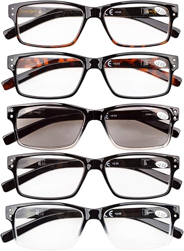 Miniatura 2 de Eyekepper Paquete de 5 lentes de lectura para hombre, incluye lentes de sol de lectura, bisagras de resorte, gafas clásicas de tramposo +3.00