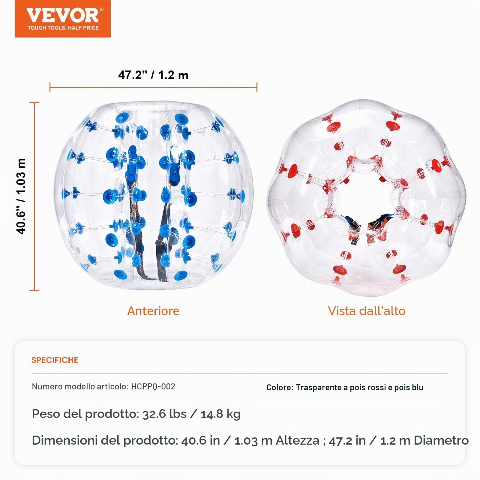 VEVOR Palline gonfiabili per paraurti, 2 confezioni; palla da calcio umana per adulti, dimensioni corporee, 0,9 m, 1,2 m, 1,5 m, per adulti e adolescenti