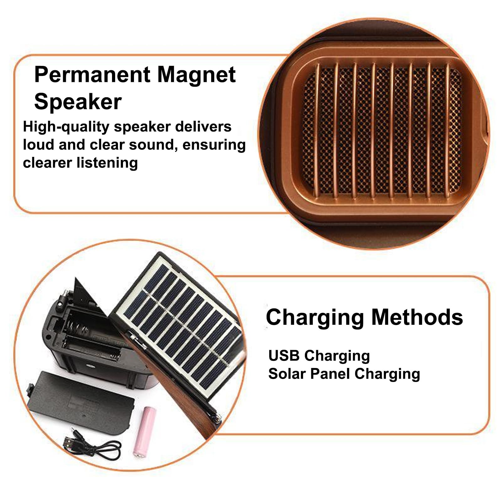 Radio Multifuncional de Tres Bandas, Estilo Retro con energía Solar, Perilla Independiente e indicador de frecuencia, Compatible con Tarjeta TF/USB. Ideal para Personas Mayores