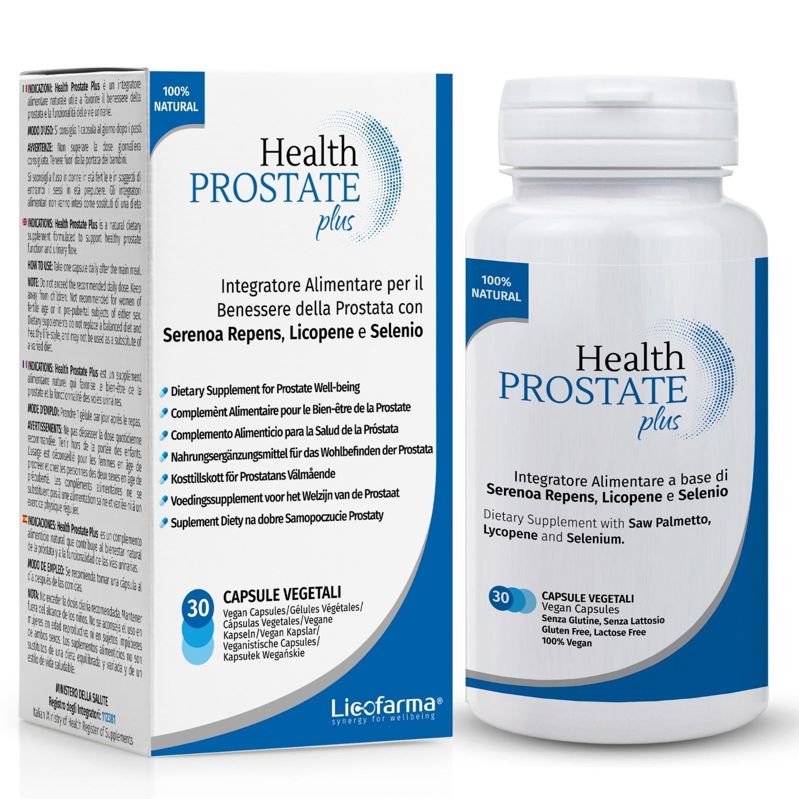 Health Prostate Plus | Integratore Prostata e Vie Urinarie Maschili con Serenoa Repens, Licopene e Selenio | Confezione da 30 capsule