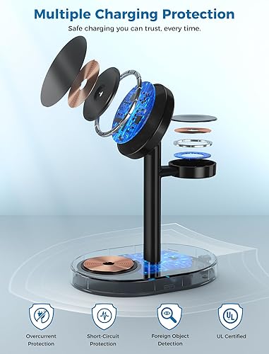 Miniatura 8 de 2025 Estación de Carga Inalámbrica 3 en 1 para Cargador Apple MagSafe, Soporte de Cargador Magnético Rápido Mag-Safe de 15W para iPhone 17 16 15 14