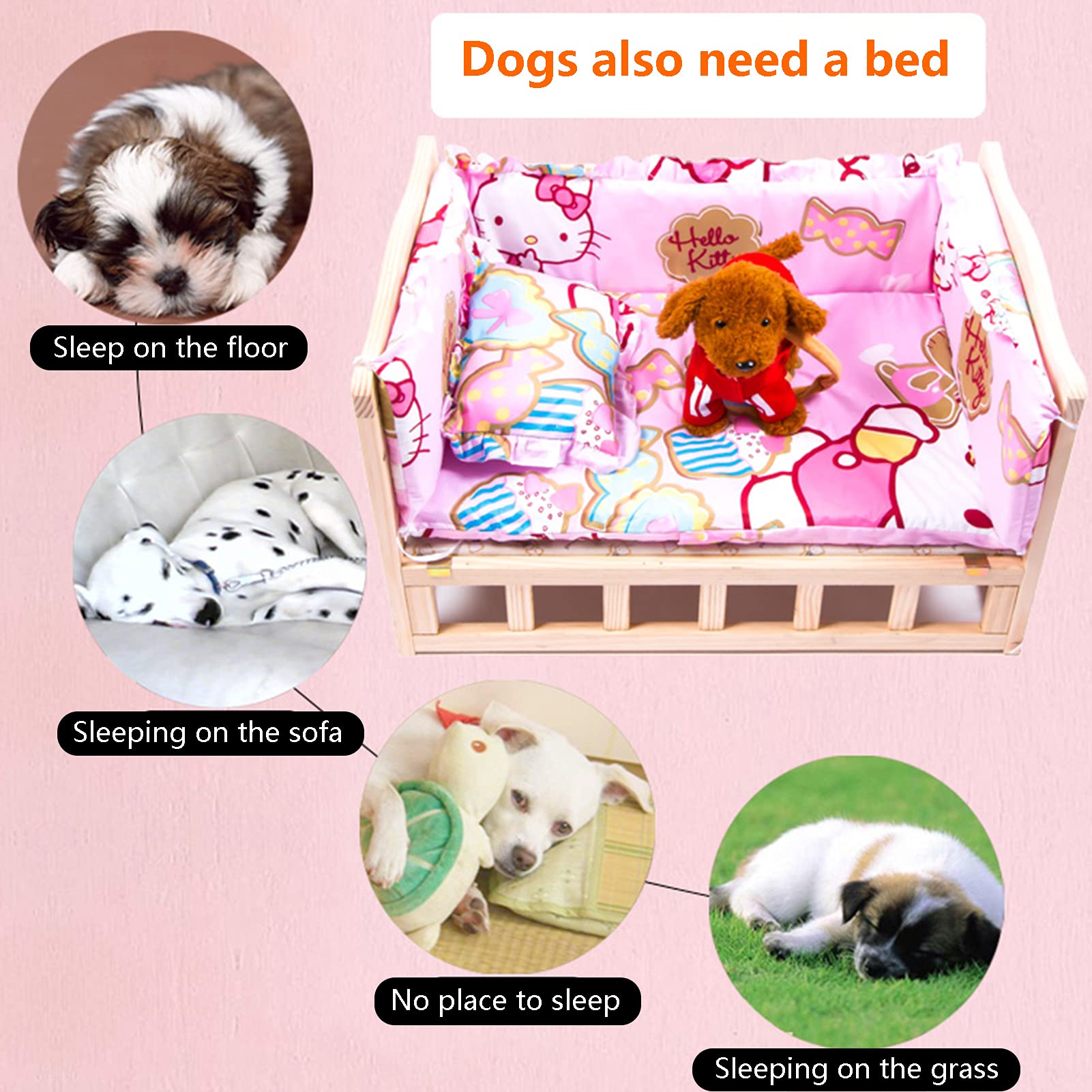 Amazon.co.jp: 寝具付き取り外し可能な無垢材フレームペットベビー