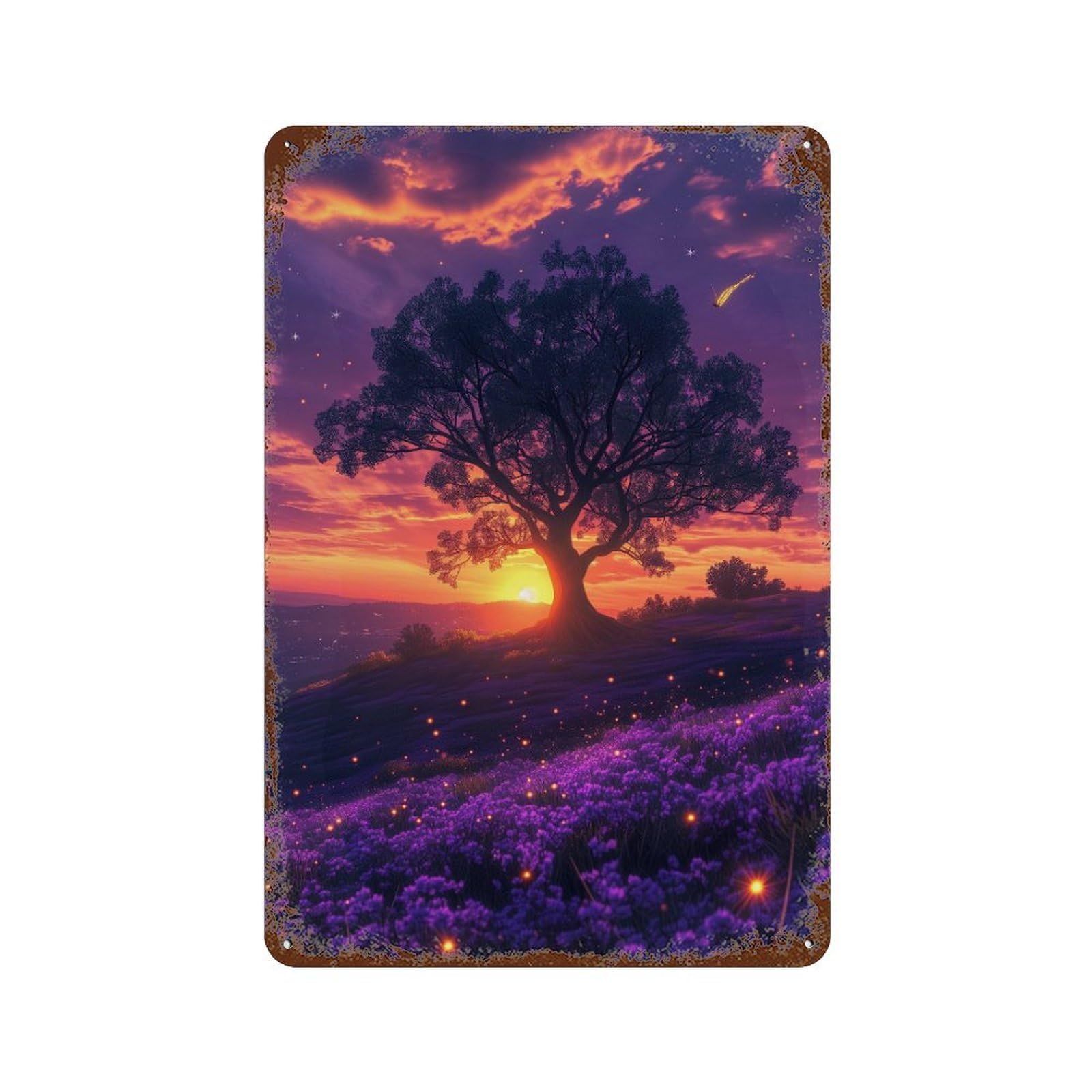 Garage Style Lavender Field Sunset-4 Rusty Metal Tin Sign 11.8"x7.9", Classic Wall Plaque for Bar And Workshop