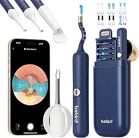 BEBIRD Earsight Plus R37R Kit De Ferramentas Para Limpeza e Remoção De Cera Do Ouvido, Câmera Otoscópica Flexível Com Luz, Pinça Sem Fio Para Remoção De Cera Do Ouvido (Azul)