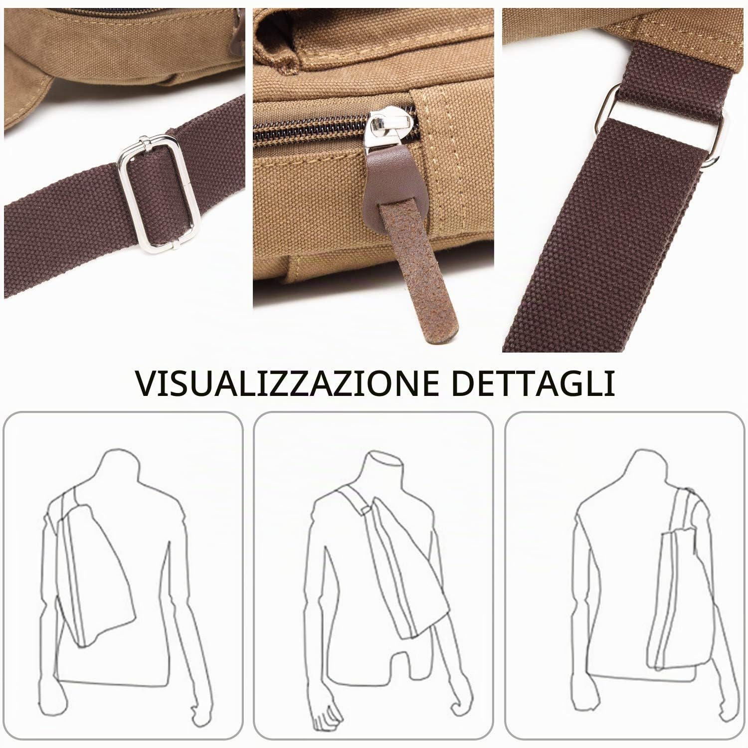 FANDARE Monospalla Uomo Zaino Monospalla Borsa di tela Borsello da Uomo Sling Bag Borsa a Tracolla Borsa Sportiva Viaggio, Campeggio, Hiking
