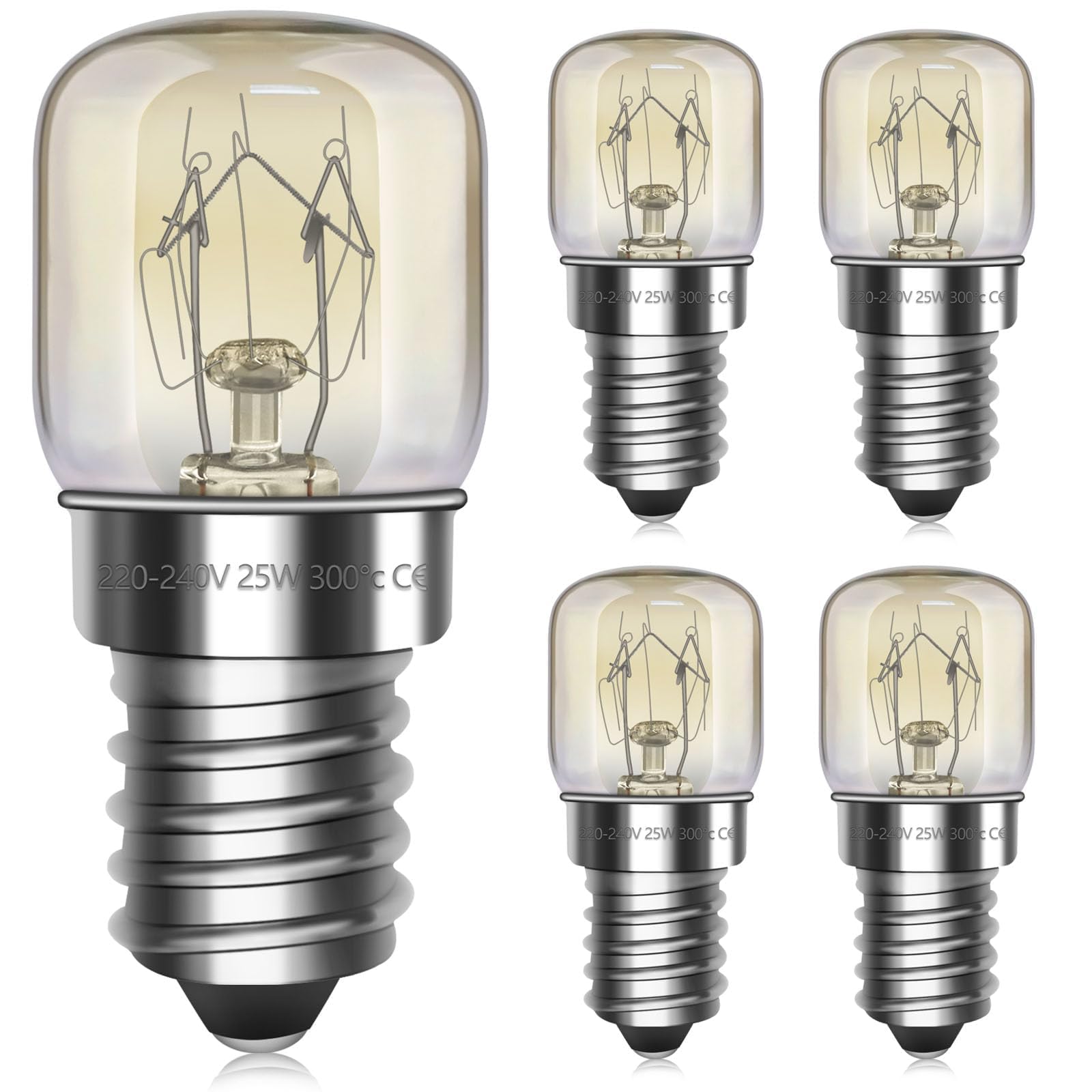 Blakapoo Bombilla Horno E14 300 Grados, Bombilla SES E14 Regulable, Blanco Cálido 2700K, Para Microondas, Luz de Nevera, Máquina de Coser, Lámpara de Sal, 5 Piezas