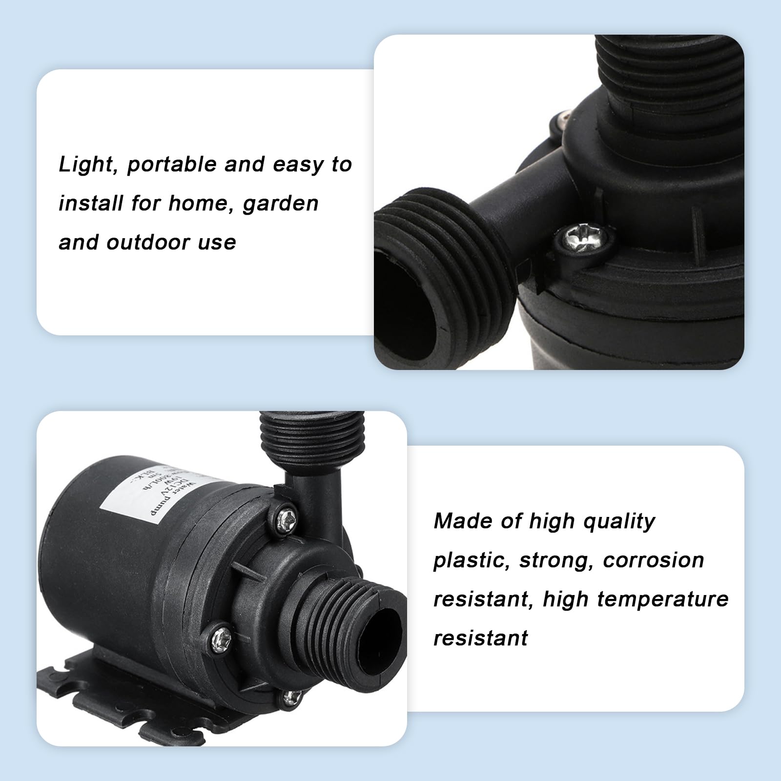 Pompa per acqua Leikurvo, DC 12 V, 800 l/h, 5 m, senza spazzole, mini pompa sommersa in ceramica, per fontane, acquari, stagni, fontane idroponiche, moderna e compatta, nera