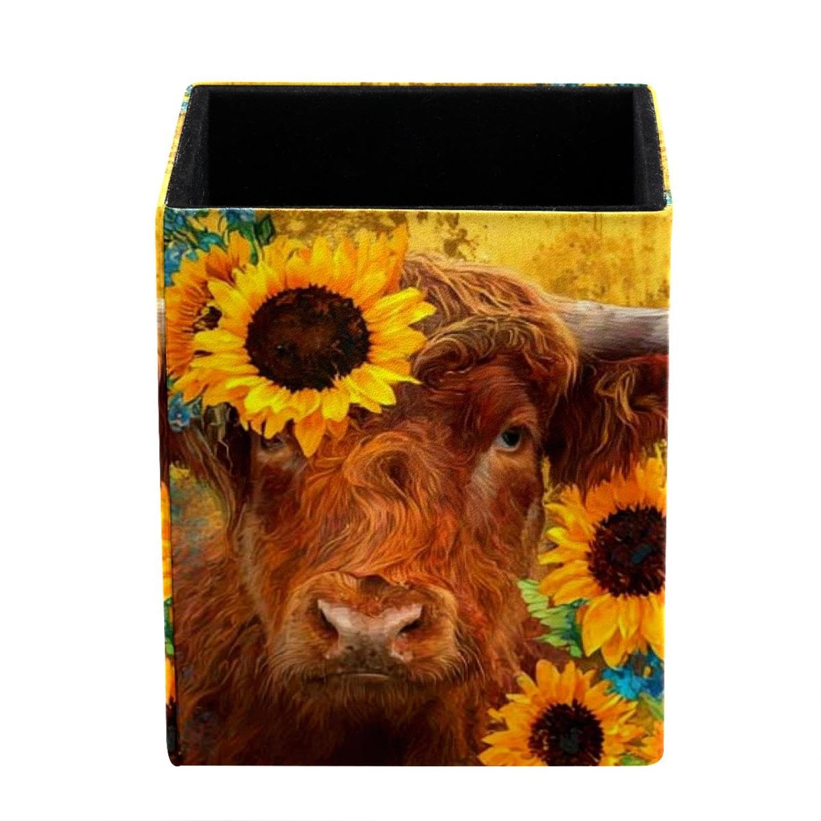 sanfly fish Watercolor Art Yak Pen Holder for Desk, Pencil Holder with 1 Compartments, Leather Pencil Cup, Desktop Organizer and Accessories for Office