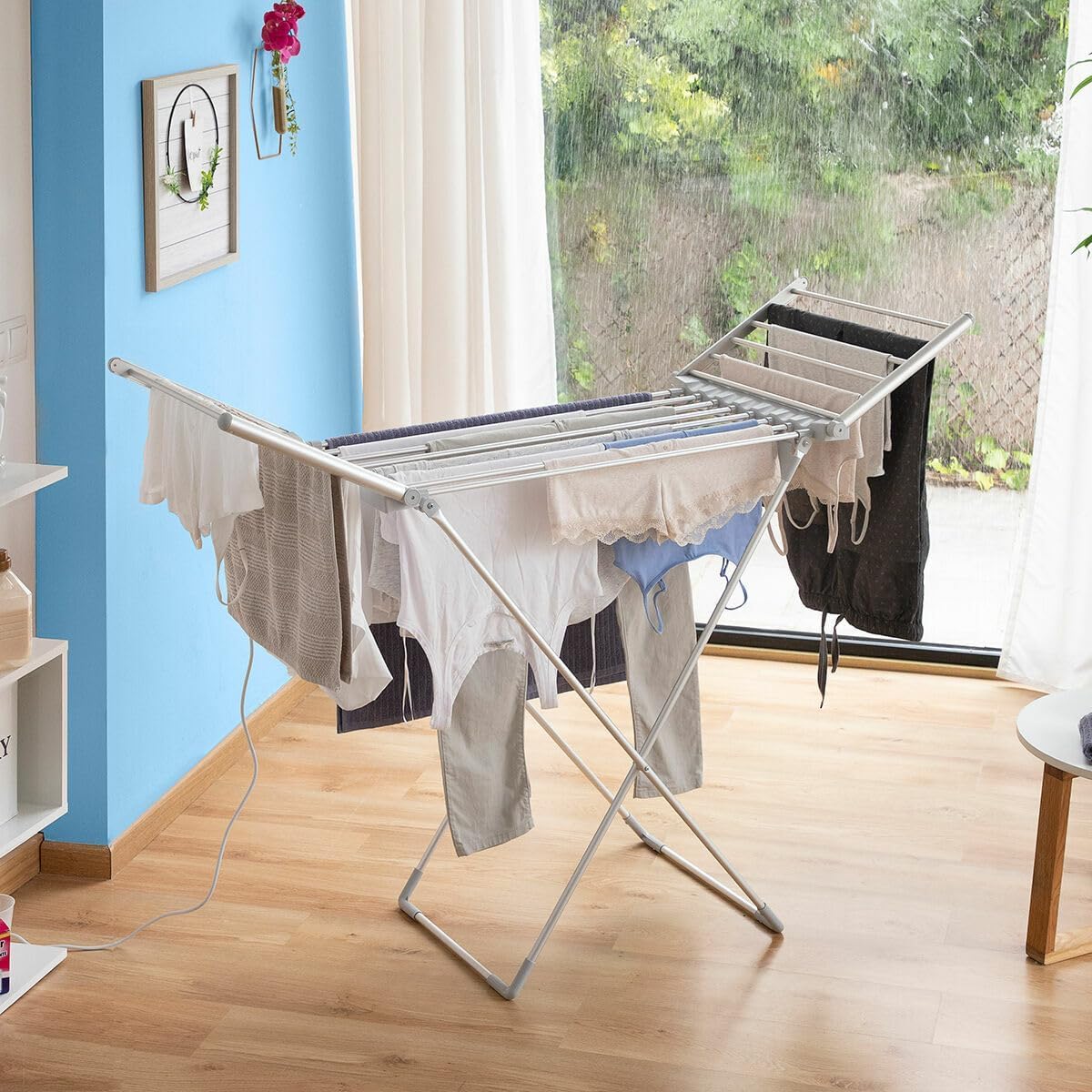 CELLUSTOP - Tendedero de ropa eléctrica plegable – Secador de ropa interior plegable eléctrico – 120 vatios – 8 barras calefactoras de 120 W para secado rápido – Aluminio