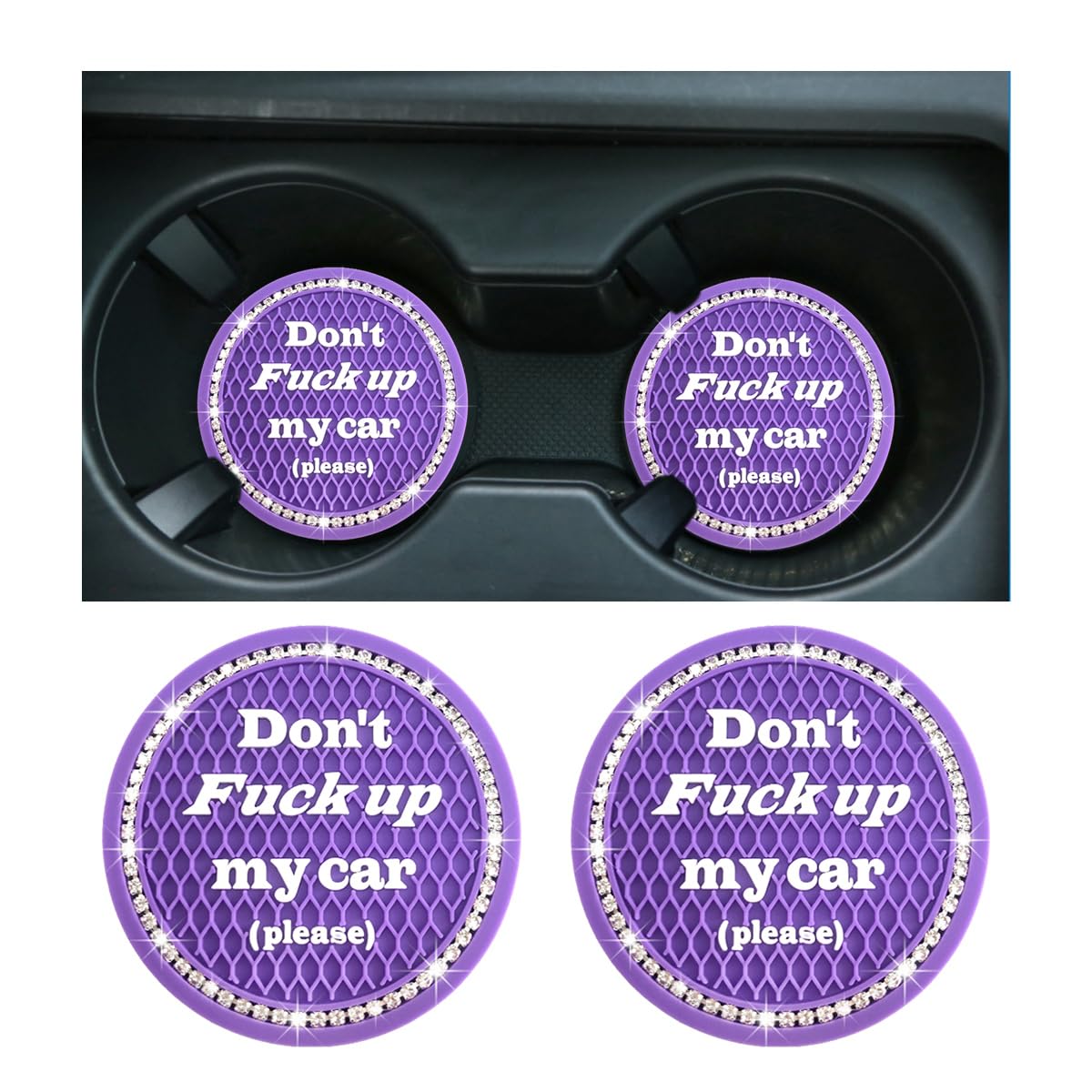 Sylvil 2 PCS Bling Car Cup Coaster, 2.75 Inch Anti-Slip Cup Holder Insert Coasters, Crystal Rhinestone Auto Drink Car Cup Mat for Women Girls,