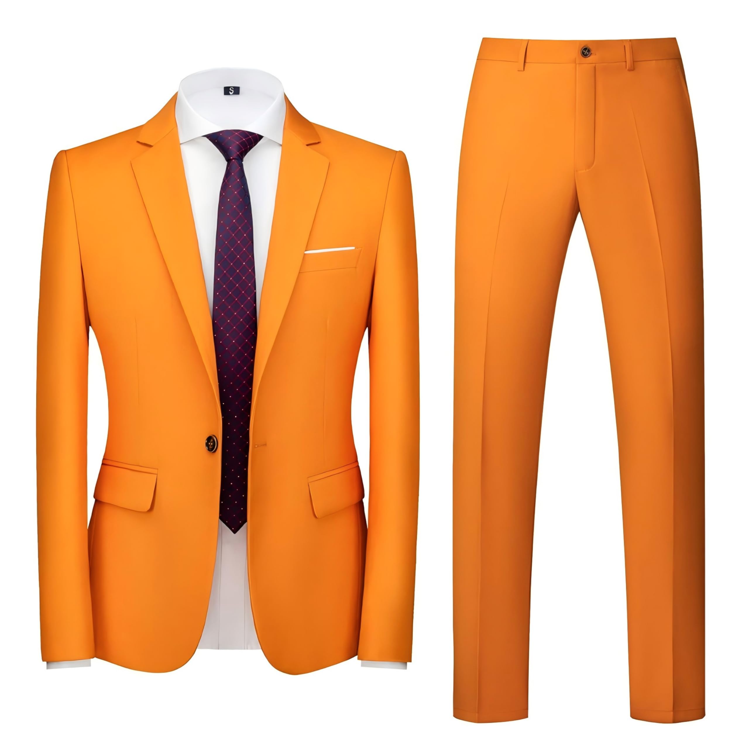 Photo 1 of MOGU Suits for Men, 2-Piece Tuxedo Set with 1-Button Jacket, Pants for Formal Events, Blazer 30/Pants 29 (30, Orange)