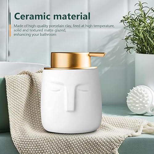 Miniatura 3 de Tmore Dispensador de jabón de cerámica moderno de 11.8 onzas, botellas líquidas de mano únicas en forma de cara con bomba, dispensador de loción