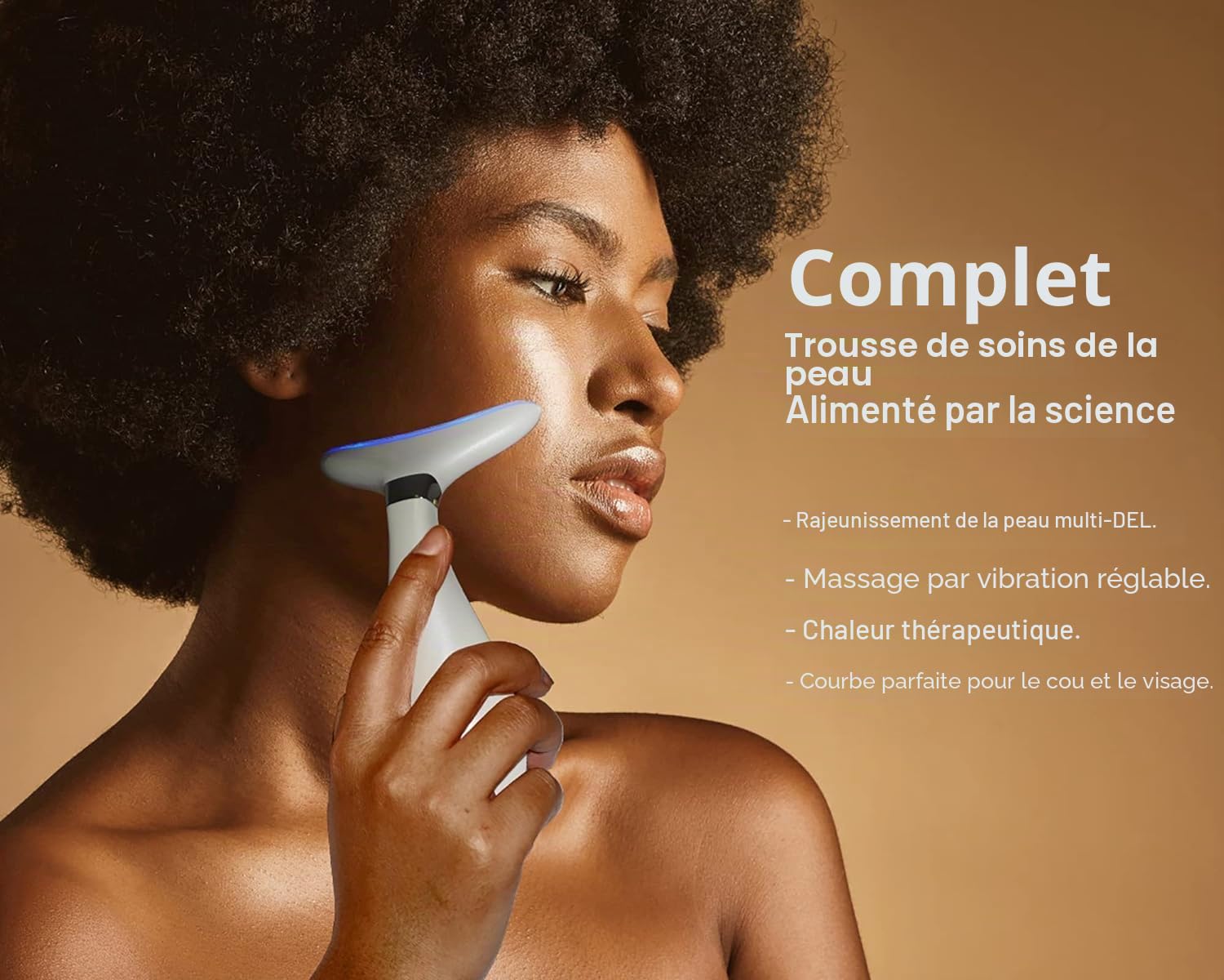 VRAIKO Lily Neck massage du visage, dispositif de rajeunissement de la peau avec thérapie thermique, LED à triple action et Vibration, pour le levage et le serrage anti-âge (blanc perle)