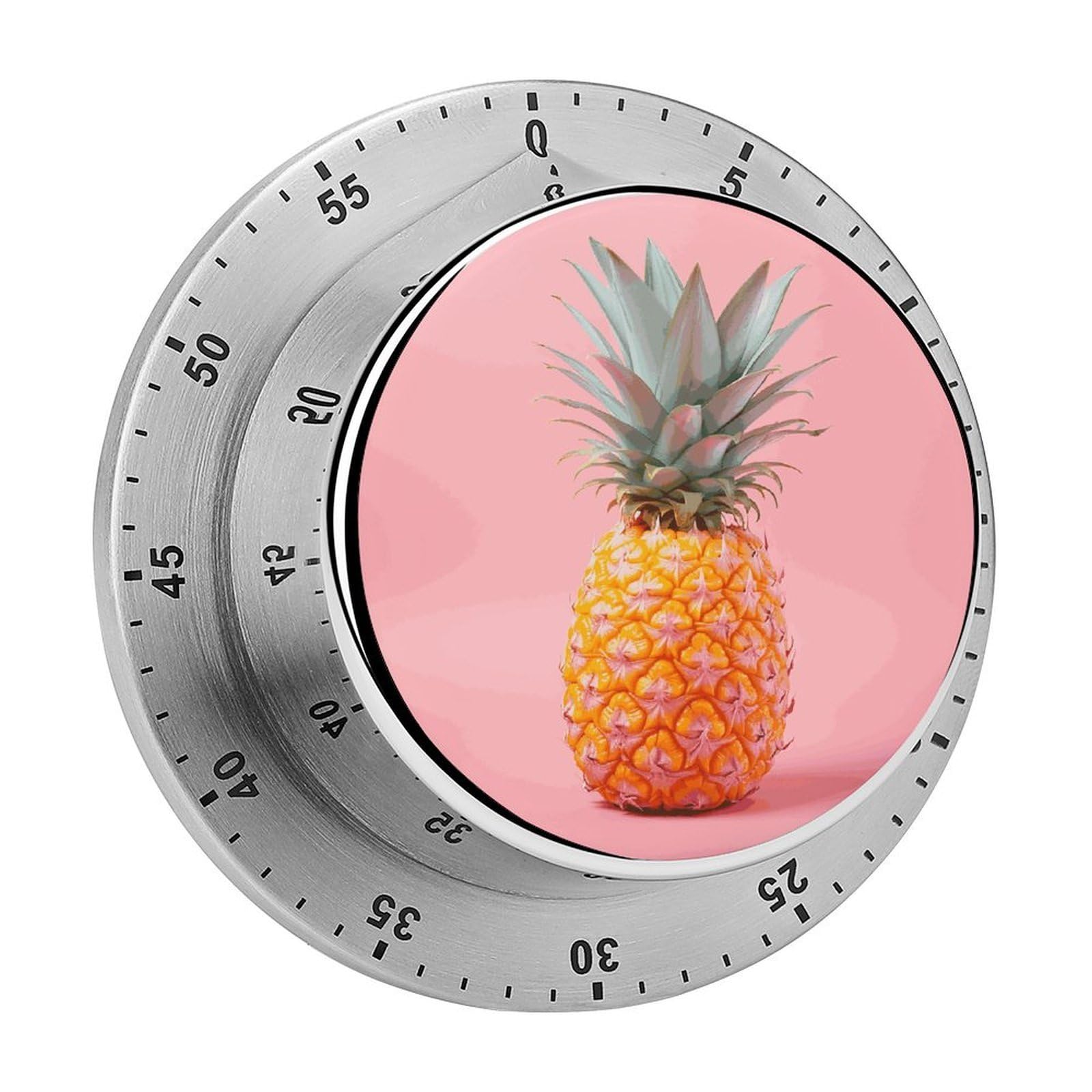 A Pineapple Visual Timer with Loud Alarm 60-Minute Kitchen Timers Exquisite Stainless Steel Body - Mechanical Desk Timer Countdown Clock for Cooking Chef Clock