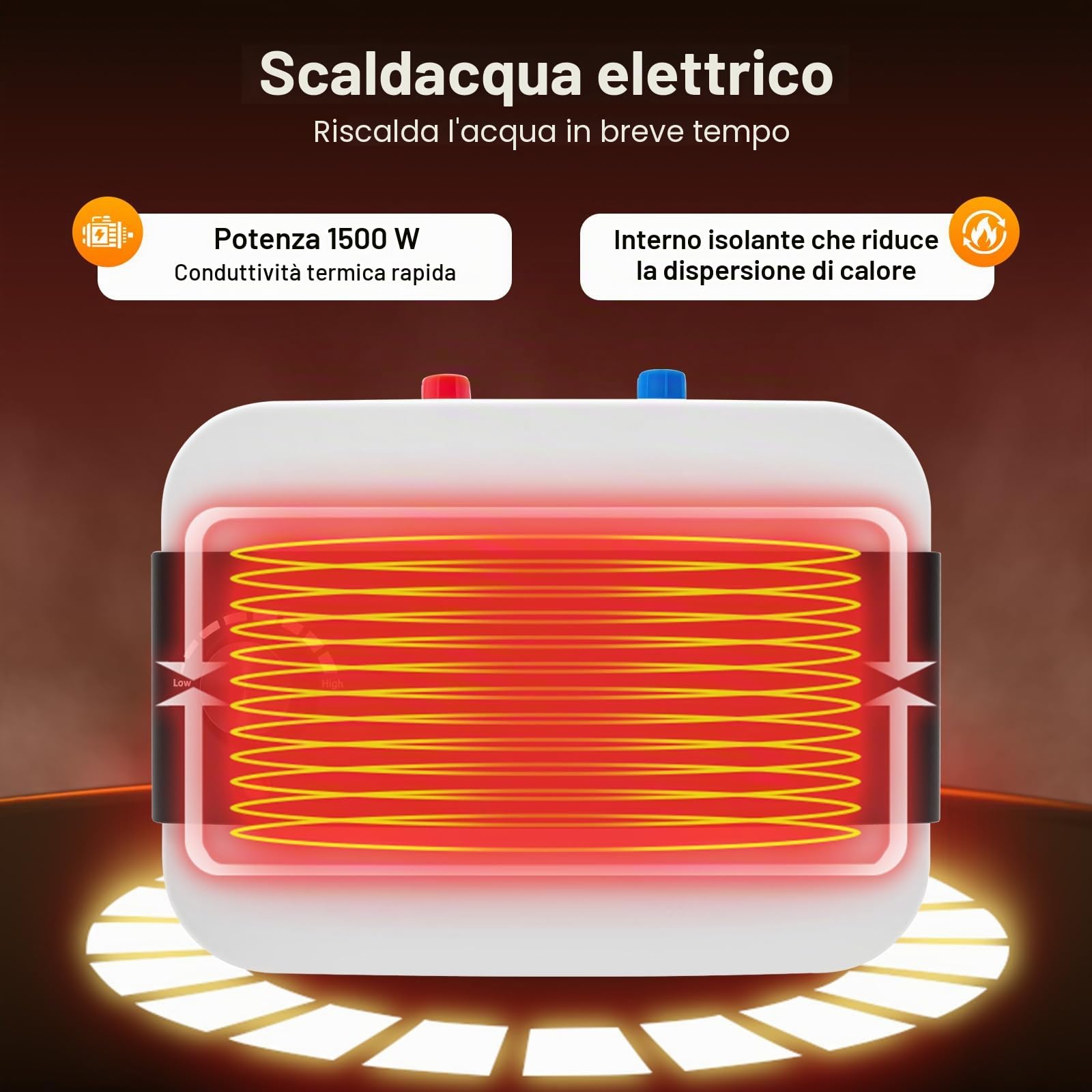 Scaldabagno istantaneo elettrico 1500 W, mini scaldabagno 6L con tubo, regolazione della temperatura 0-65 °C, LED chiaro, economico e compatto, per lavabo cucina bagno