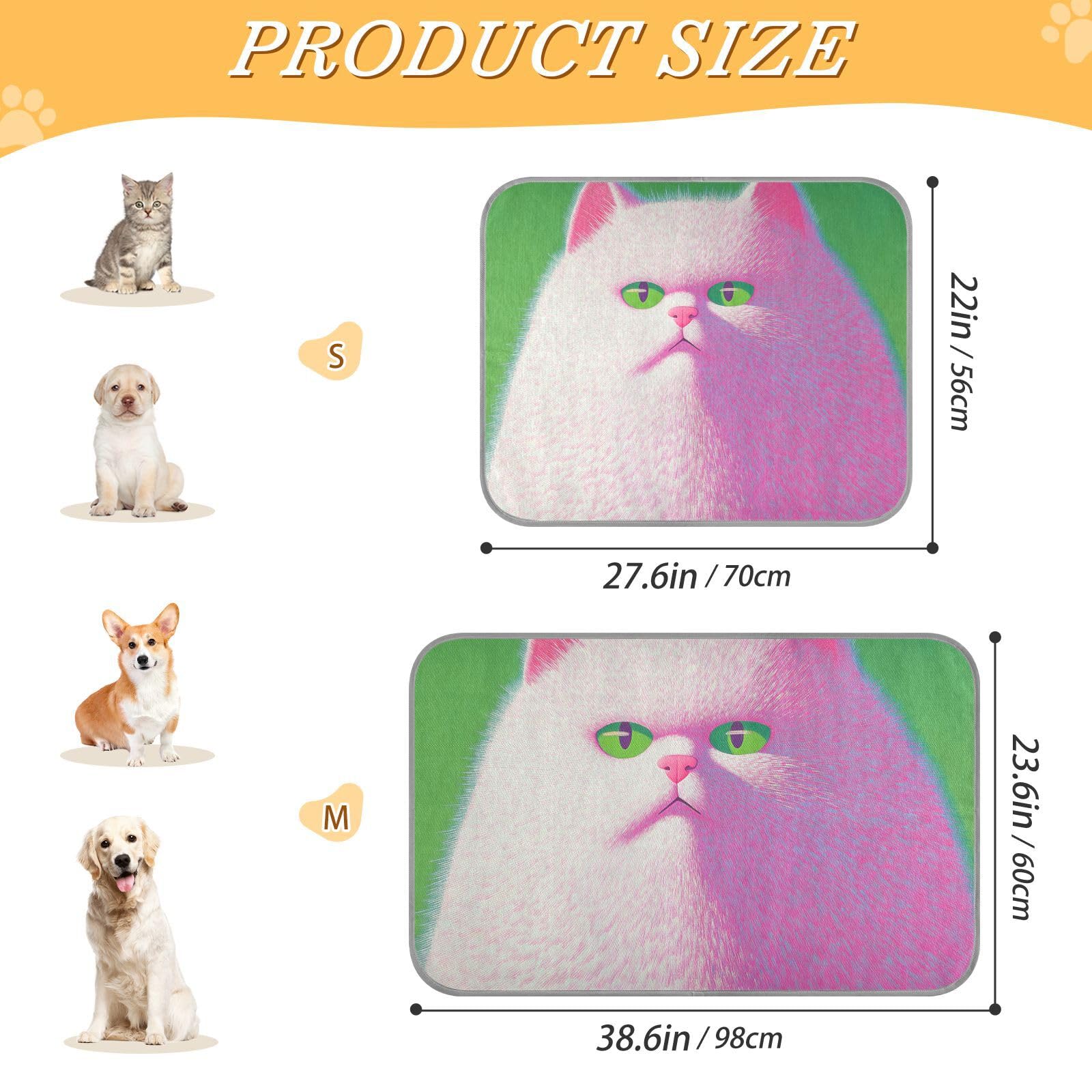 EtherSpher Cartoon Cute White Funny Cat Summer Cooling Bed Self Cooling Washable cat Bed for pet cat Outdoor Portable tapete enfriador para Perros M