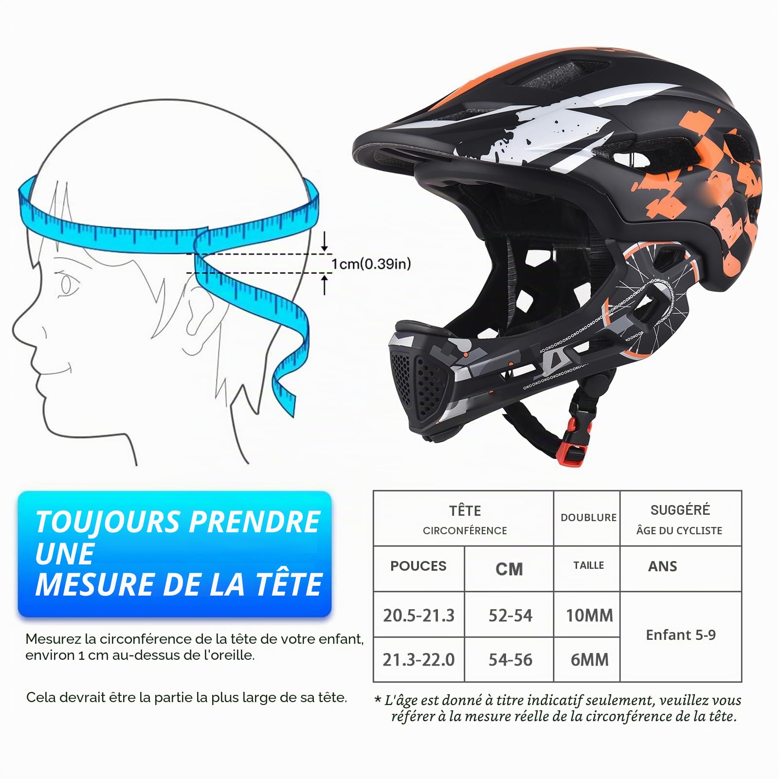 Kavolet Casque de vélo pour enfant intégré - Casque intégral avec mentonnière amovible - Pour BMX, VTT, descente, cyclisme, skateboard, patins à roulettes