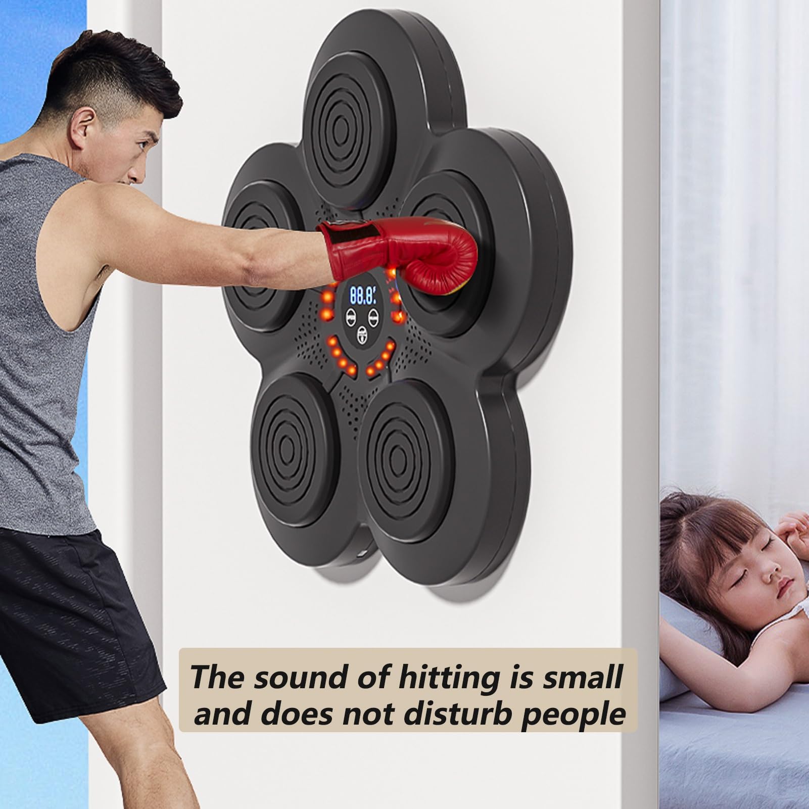YUGXTH Macchina da boxe musicale intelligente, punzonatrice per musica elettronica con LED Bluetooth, cuscinetti per boxe musicali per montaggio a parete per la casa, per camera da letto, studio, pal