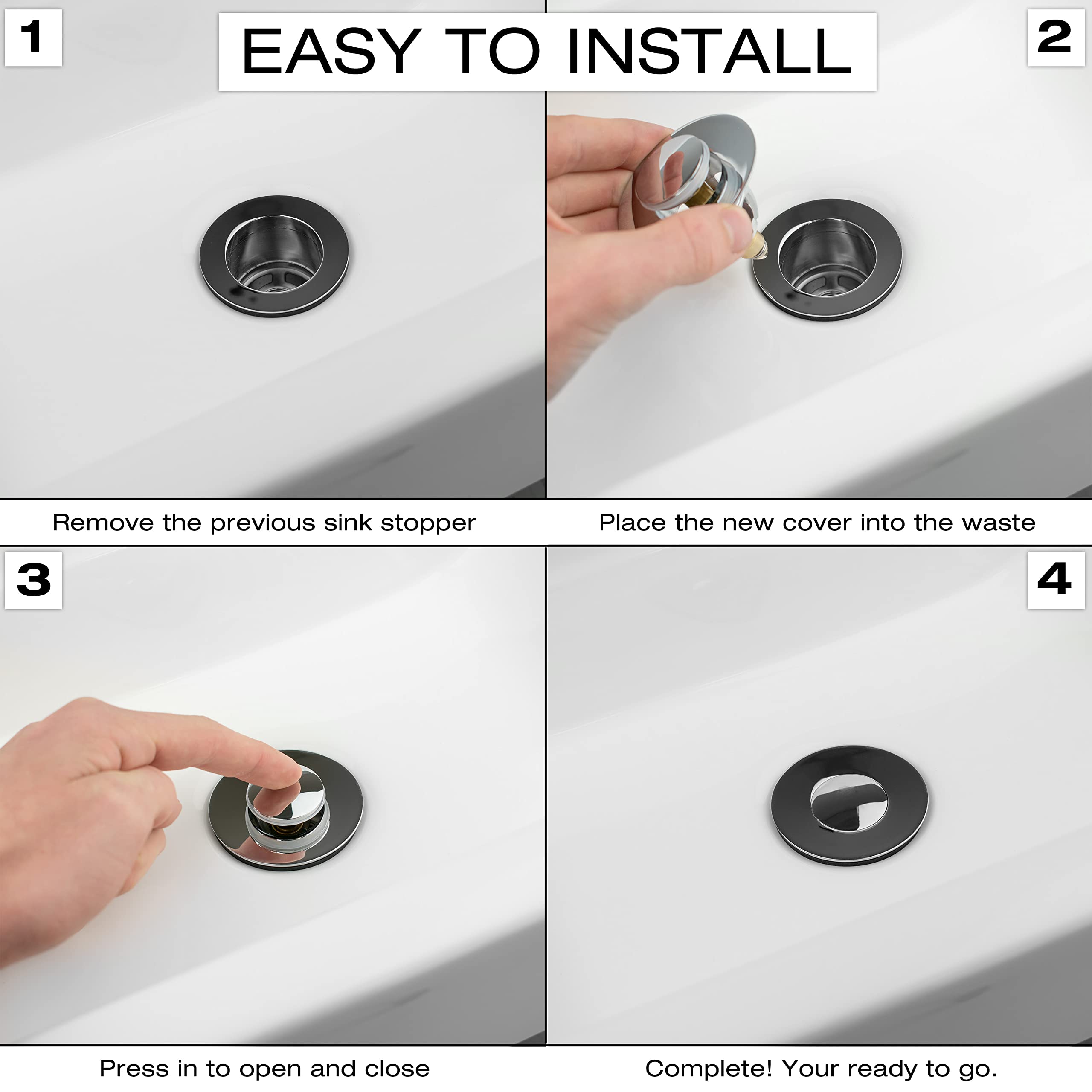 Xcel Home Pop-Up Sink Plug Replacement 1 Pc, Chrome Silver, 62 x 62 x 47 mm - Image 2